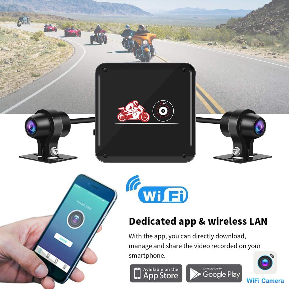 VSYSTO WiFi Motorcycle Dash Camera - Waterproof 1080P HD Front & Rear DVR with Starlight Night Vision, G-Sensor, Loop Recording for Sport Bikes - Ideal for Commuting, Touring & Accident Evidence (Model B6L)