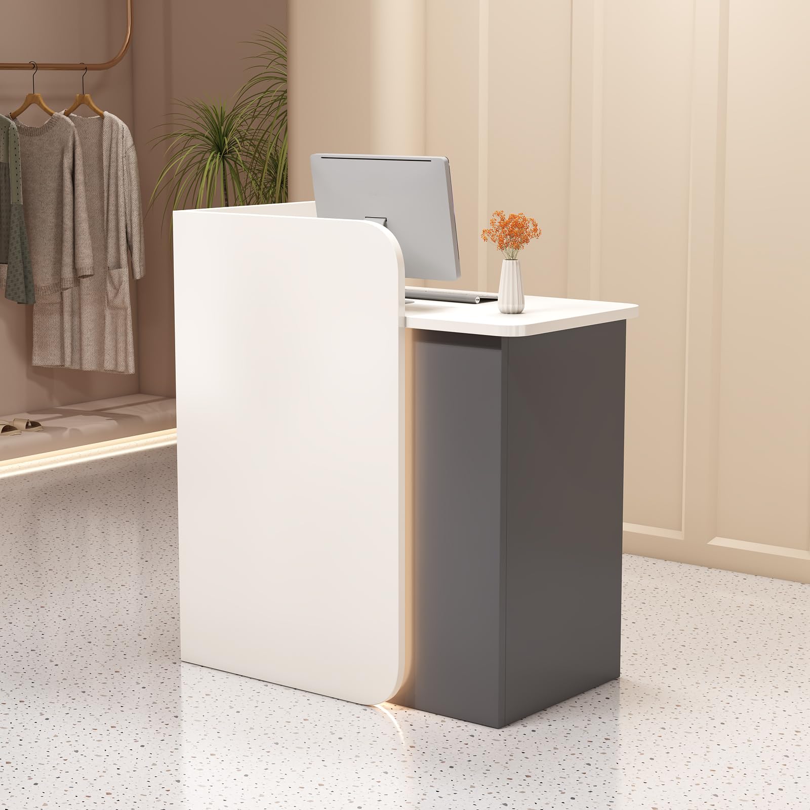 Modern L-Shaped Reception Desk with Lockable Drawers - Office Front Counter for Beauty Salon & Retail Stores | Durable Cashier Desk with Storage Space, Perfect for Small Business Reception Areas