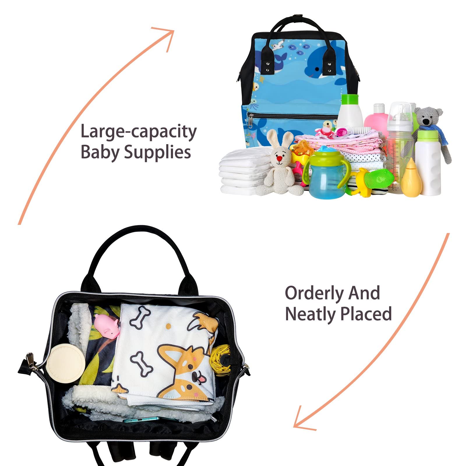 Waterproof Kawaii Whale & Dolphin Diaper Backpack - Large Capacity Baby Nappy Changing Bag with Laptop Compartment | Stylish Unisex Travel Backpack for Parents | Perfect for Daycare, Beach Trips & Family Outings