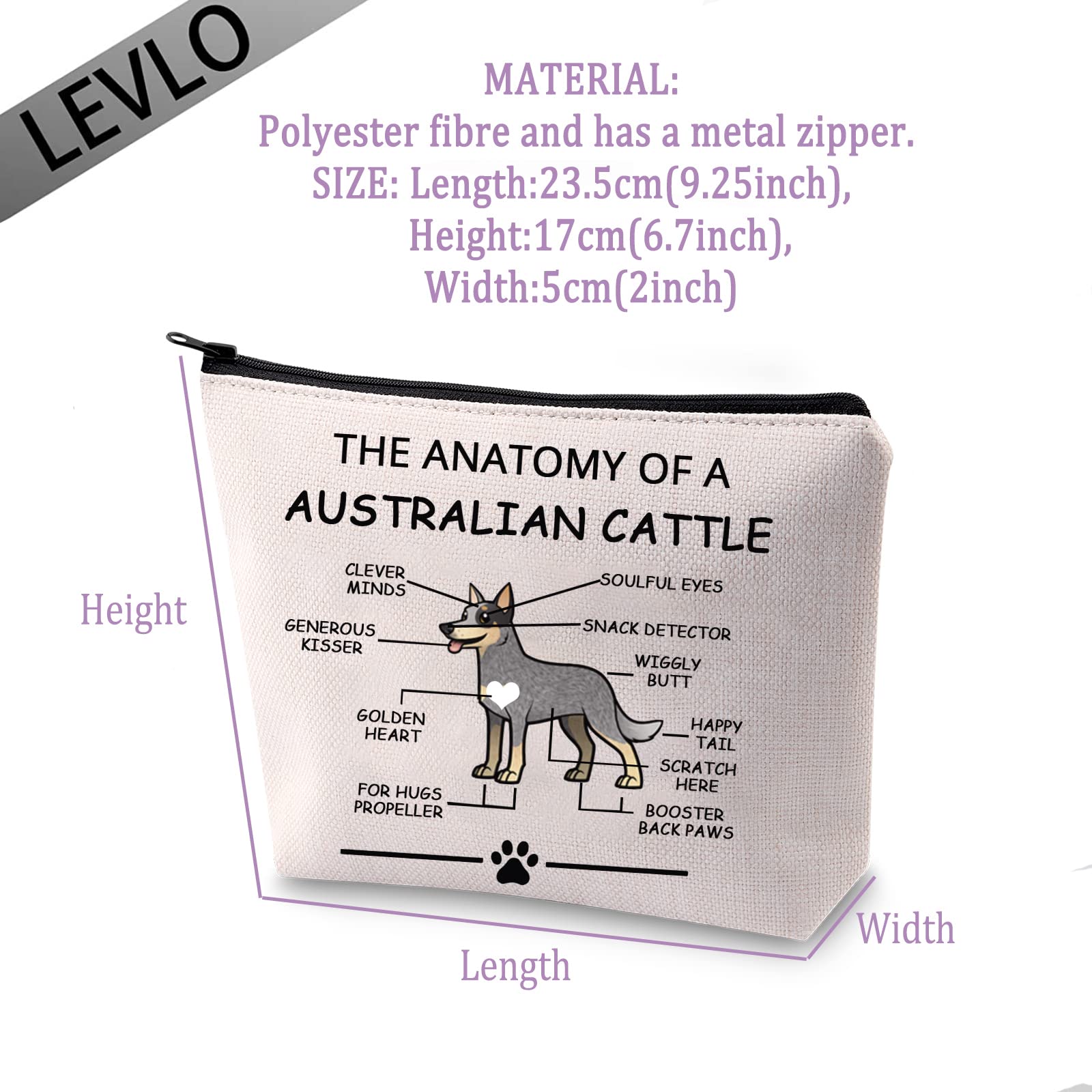 Funny Australian Cattle Dog Lover Gift - Anatomy of an Australian Cattle Dog Cosmetic Bag for Vet Moms, Travel Toiletry Pouch | Perfect for Dog Show Enthusiasts, Veterinary Professionals & Cattle Dog Owners