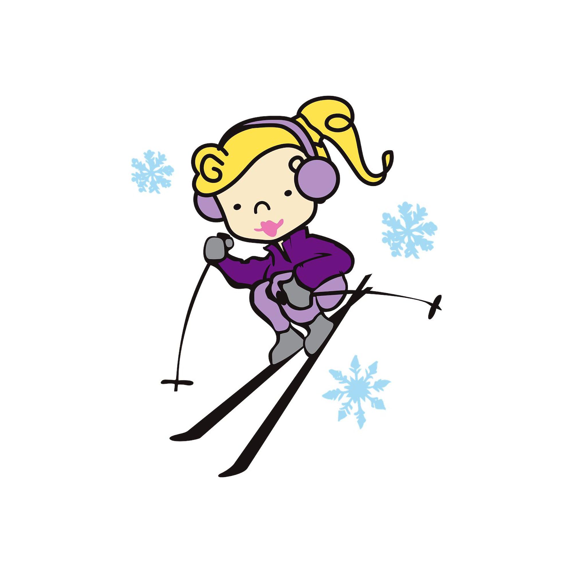 Girl Skiing Oval Bumper Sticker for Cars & Laptops
