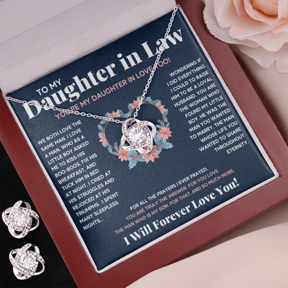 Beautiful 14k White Gold Heart Necklace for Daughter-in-Law - Thoughtful Mother-in-Law Gift with Message Card & LED Gift Box - Perfect Birthday, Wedding, or Anniversary Jewelry Present - Includes Matching Earrings for Special Occasions