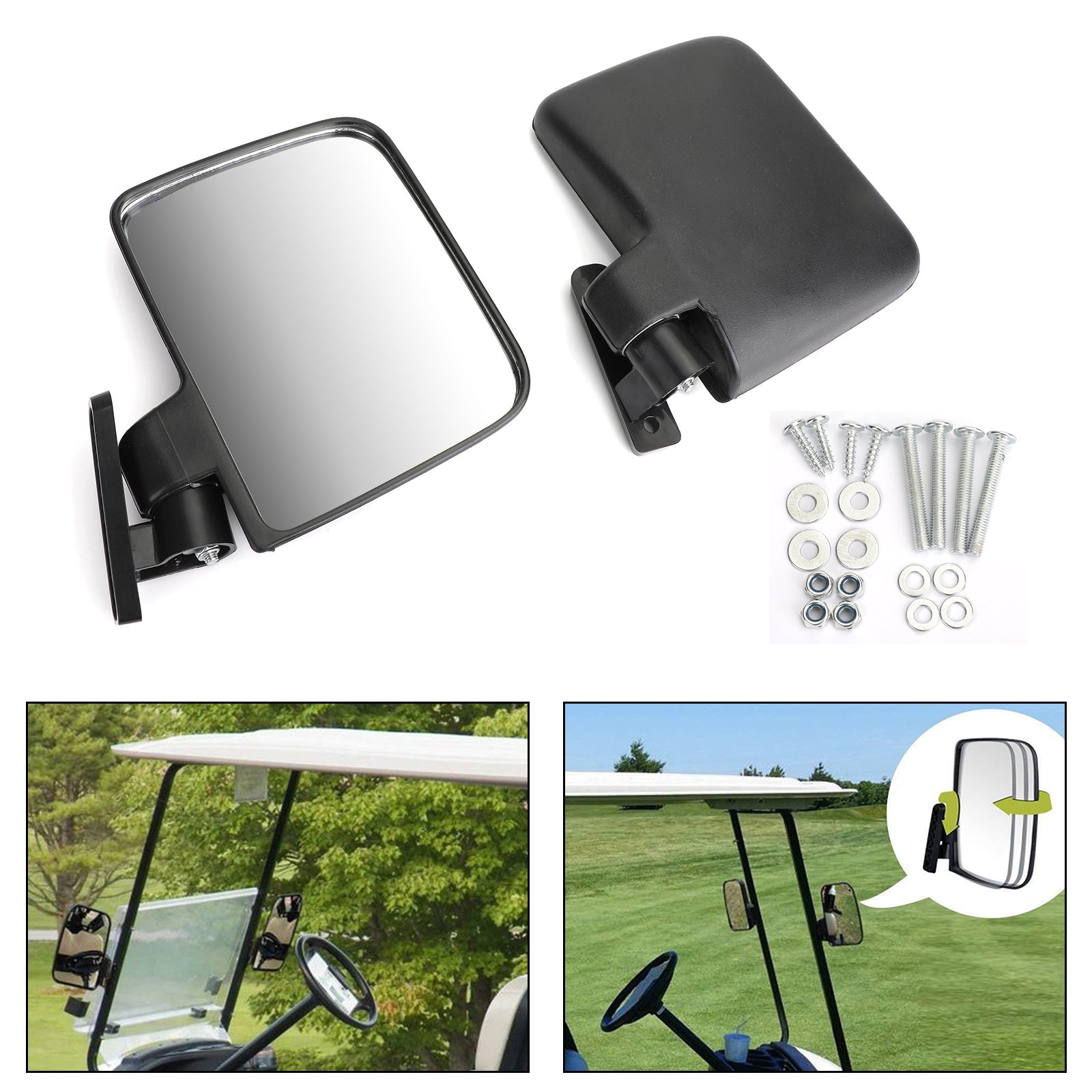 1 Pair Golf Cart Side Mirrors - Universal Rear View Mirrors Fit Club Car, EZ GO & Yamaha Carts | Durable & Adjustable for Enhanced Safety & Visibility on Golf Courses & Neighborhood Streets