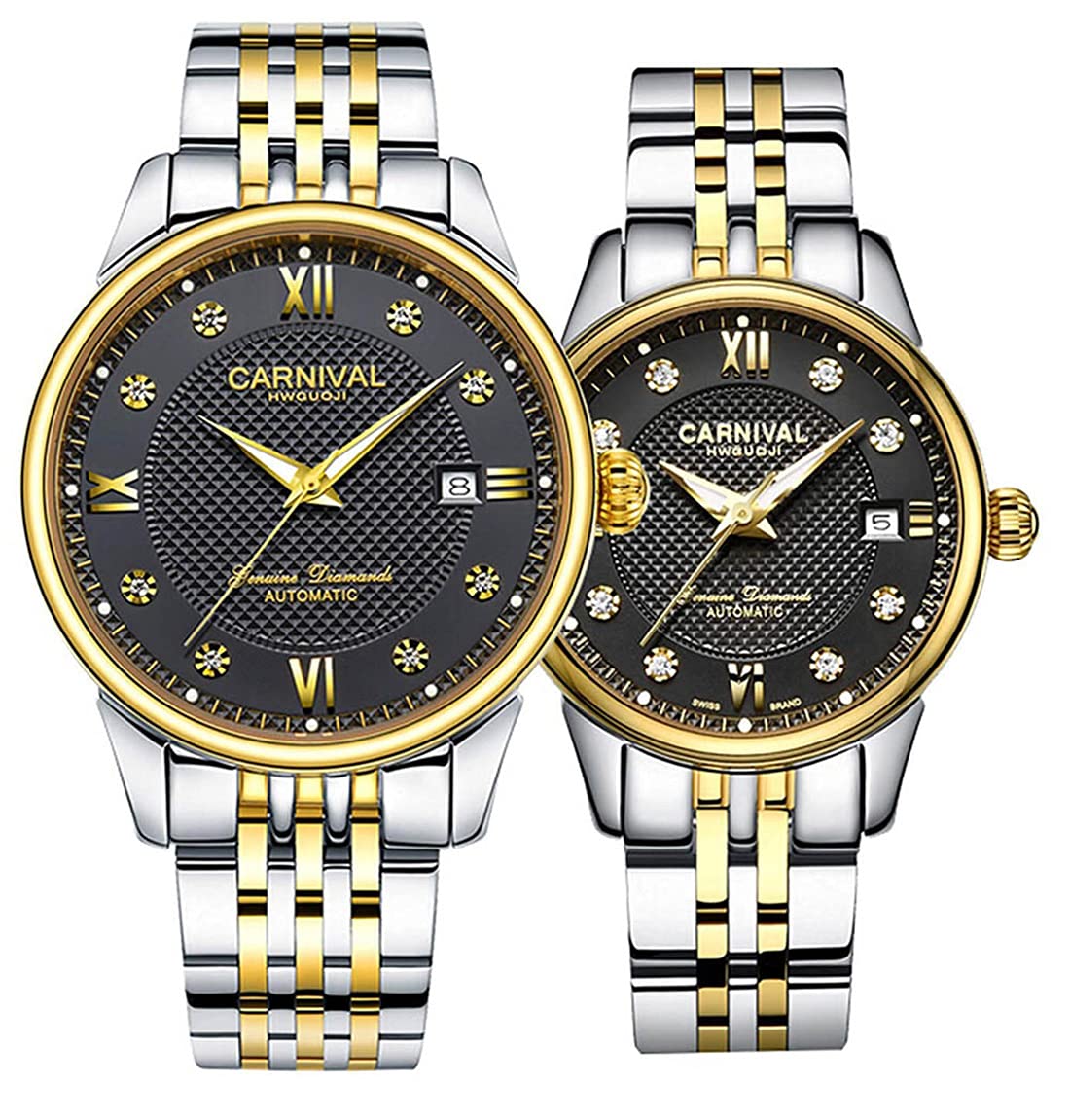 Stylish Couple Watches Set - Automatic Self-Wind Stainless Steel Mechanical Watch for Men & Women | Perfect for Anniversaries, Weddings, and Romantic Gifts