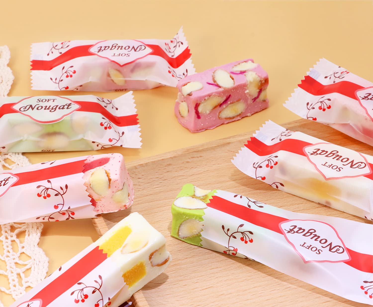 PENTA ANGEL 400Pcs Clear Plastic Nougat Candy Bags - Red Striped Christmas Candy Wrappers for Party Favors, Gift Packaging & DIY Candy Making - Perfect for Holiday Treats, Birthday Parties & Wedding Favors