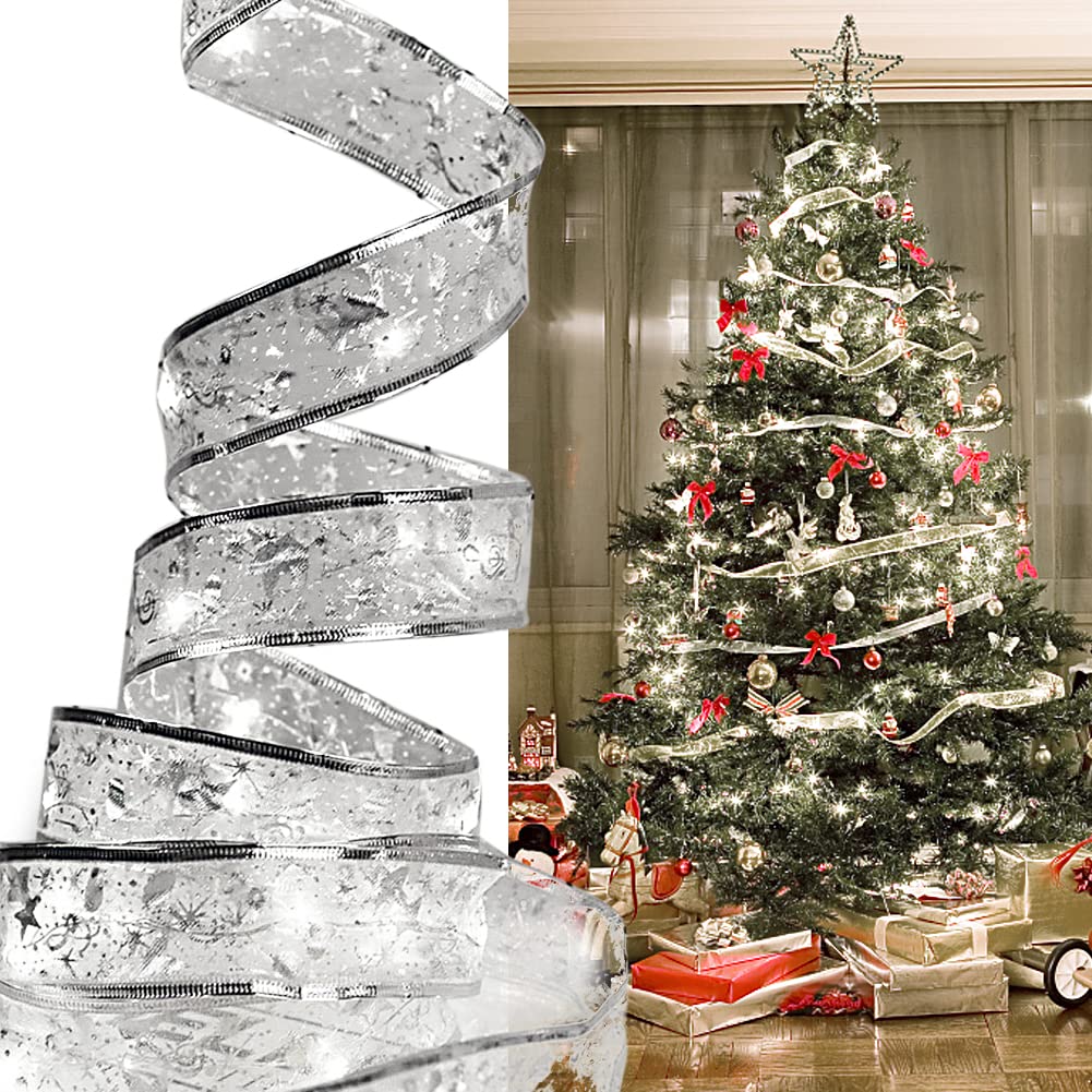 EUBUY 13ft LED Fairy Lights with 40 Shining Ribbons - Battery Operated Christmas Tree Decorations for Holiday, DIY Lace Bow & Xmas Tree Lighting - Perfect for Indoor/Outdoor Holiday Decor, Wedding, Party & Home Ambiance