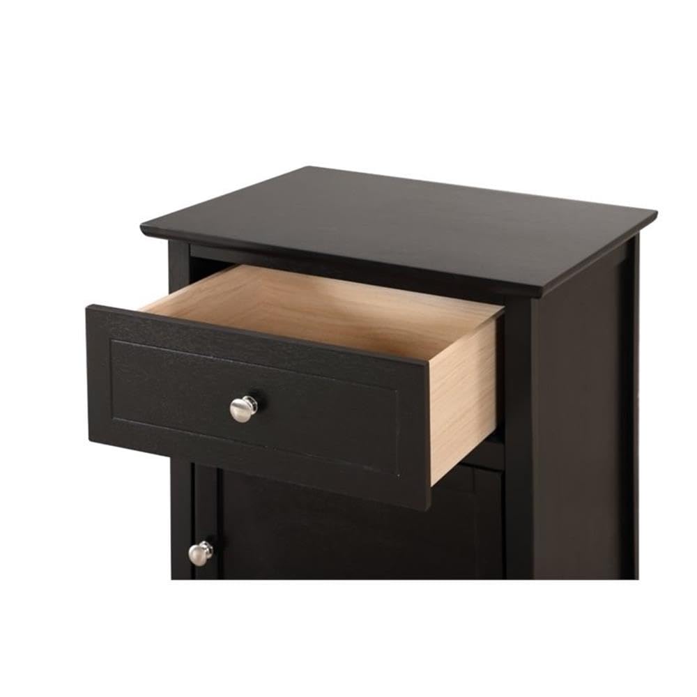 Glory Furniture Izzy 1-Drawer 1-Door Nightstand in Black - Modern Bedside Table for Bedroom Storage & Organization