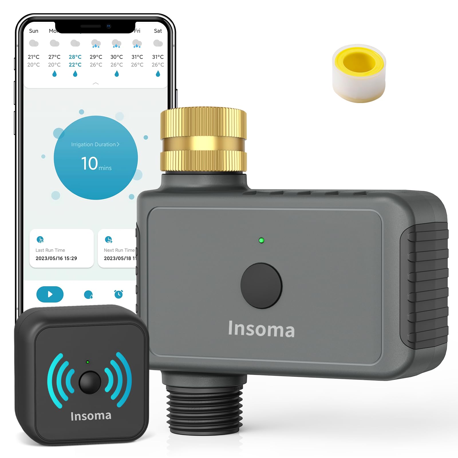 Smart WiFi Hose Timer with Brass Inlet - 1 Zone Automatic Watering System, Wireless Sprinkler Timer with Remote Control via 2.4Ghz WiFi, Works with Alexa & Google Assistant for Voice/App Control - Perfect for Lawns, Gardens, Yards & Outdoor Plant Irrigation