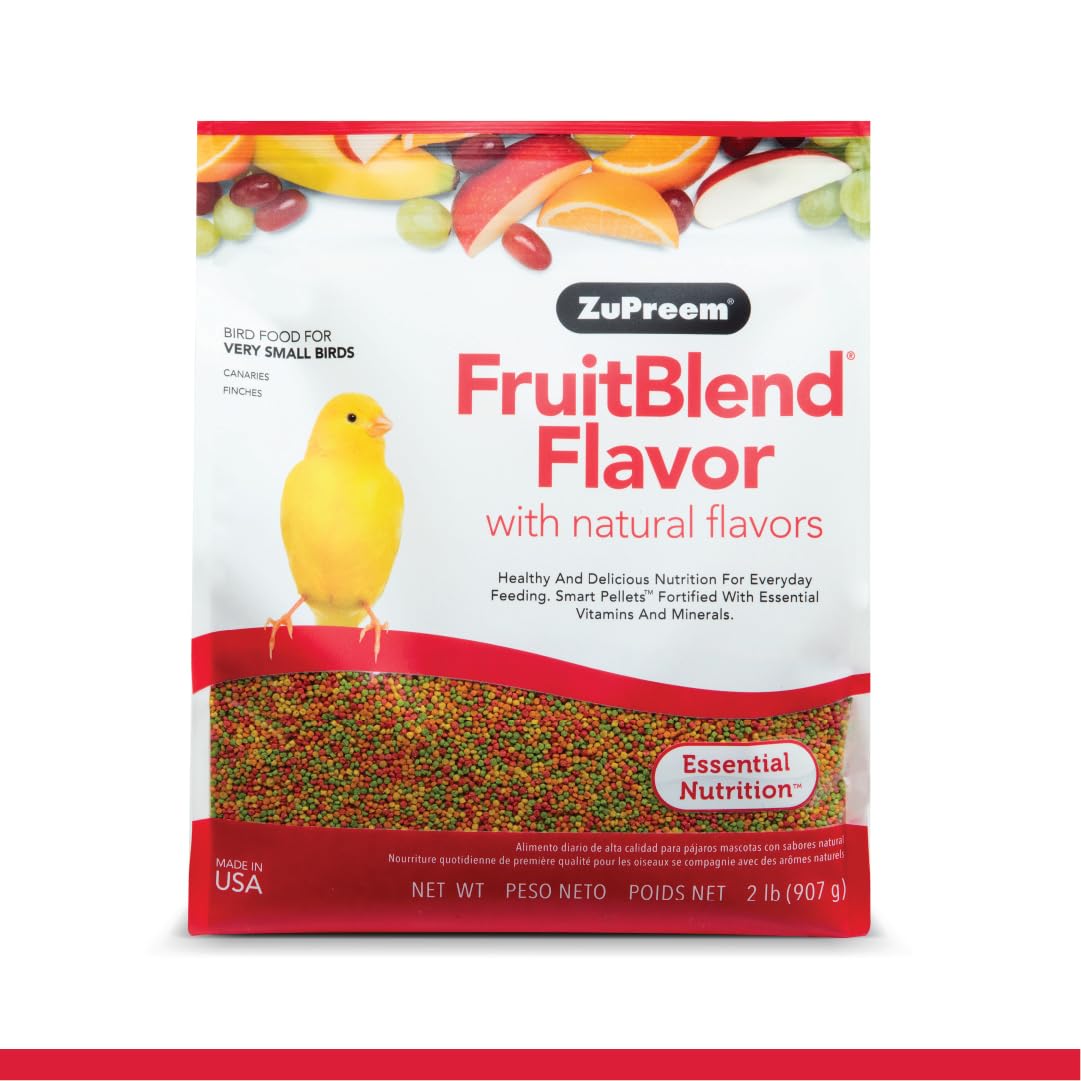 ZuPreem FruitBlend Bird Pellets - Premium Daily Bird Food for Canaries & Finches | Core Nutrition for Very Small Birds | Made in USA | XS Size 2 lb | Perfect for Cage Feeding & Aviary Birds