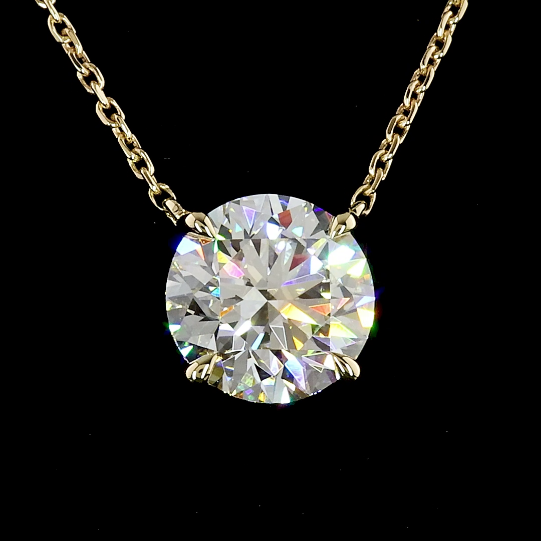 2.11 Carat Lab Grown Round E VVS2 Diamond Solitaire Pendant Necklace in 14K Yellow Gold - Perfect for Anniversary Gifts & Special Occasions