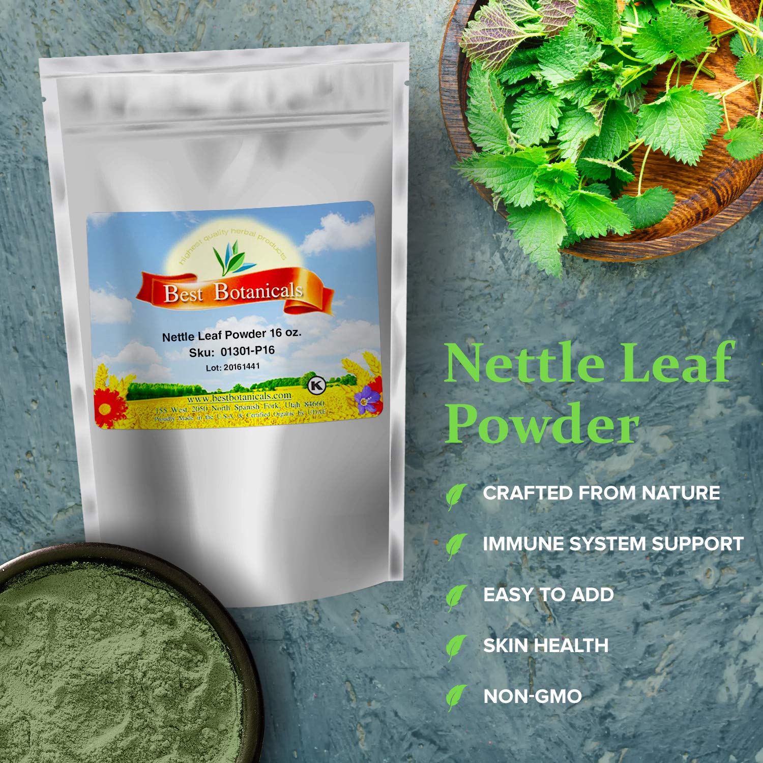 Best Botanicals Organic Nettle Leaf Powder 16 oz (453g) - USDA Certified, Gluten-Free, Vegan - Supports Immunity & Energy - Perfect for Smoothies, Teas & Herbal Remedies