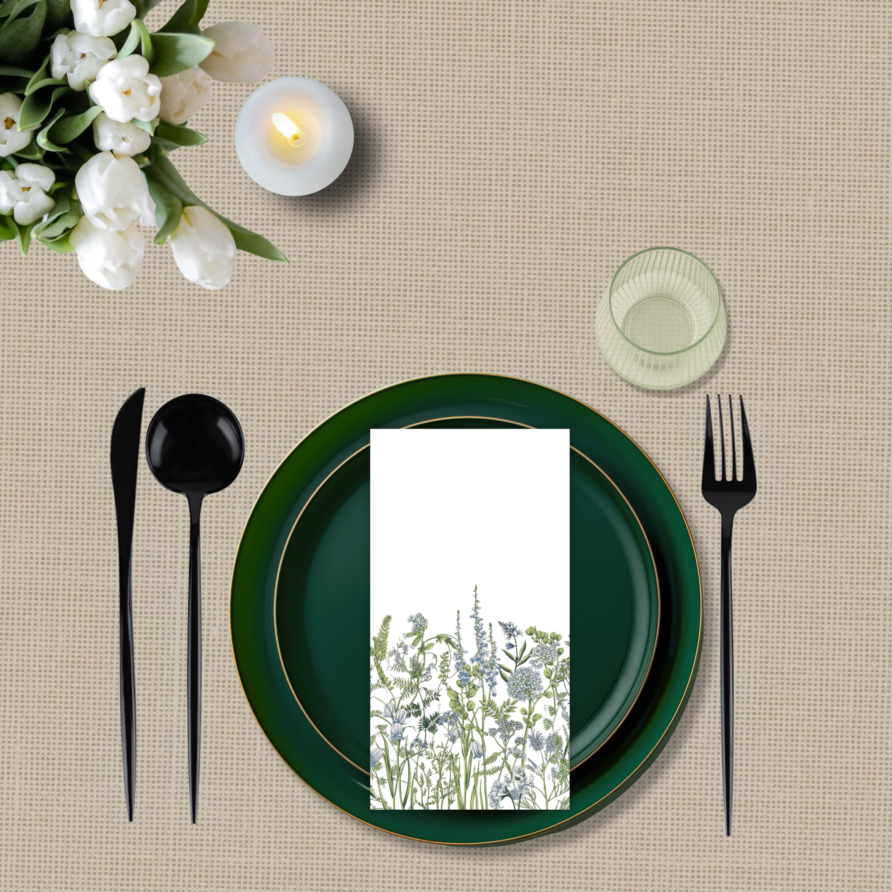 Premium Green & Black Disposable Plastic Party Set - Elegant Tableware Bundle for Birthdays, Weddings & Special Events - Plates, Cups, Forks & Napkins Combo