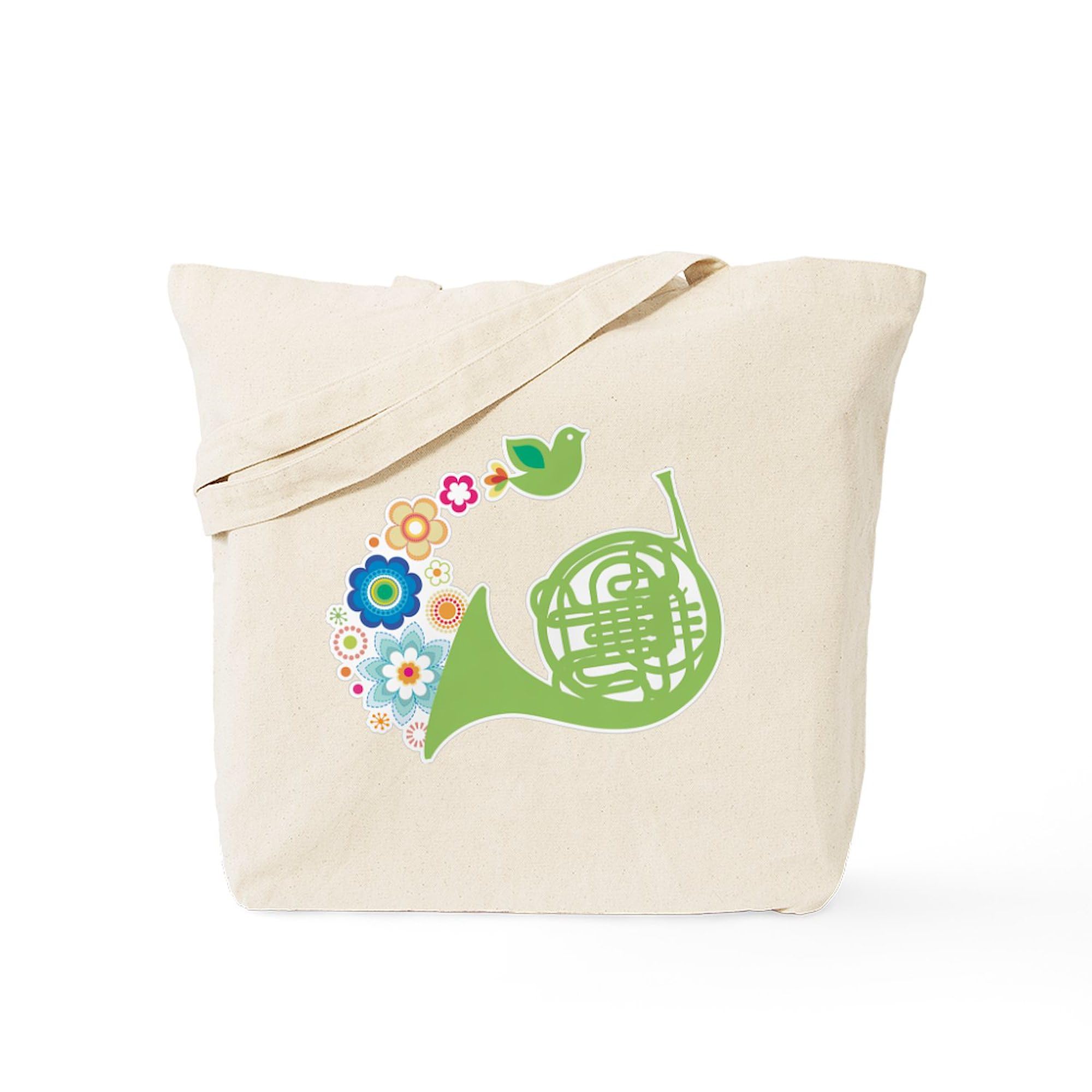Vintage Floral French Horn Canvas Tote Bag - Eco-Friendly Reusable Grocery Shopping Bag for Women, Beach, Farmers Market & Daily Use
