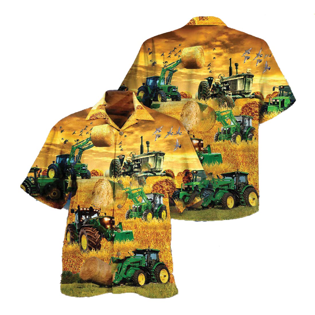 Farm Tractor Hawaiian Shirts for Men & Women - Short Sleeve Button Down Aloha Shirt with Vintage Tractor Print - Perfect for Farm Enthusiasts, Country Music Festivals & Summer Vacations