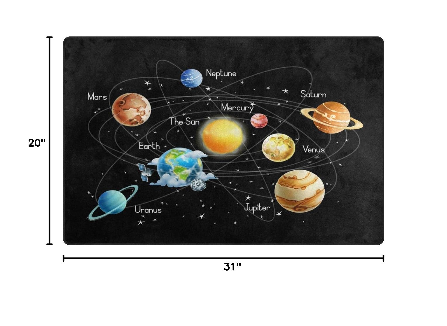 WOZO Universe Galaxy Solar System Non-Slip Area Rug - 31x20 Inch Space Themed Floor Mat for Living Room, Bedroom, Dorm Decor | Perfect for Sci-Fi Fans & Kids' Room Decor