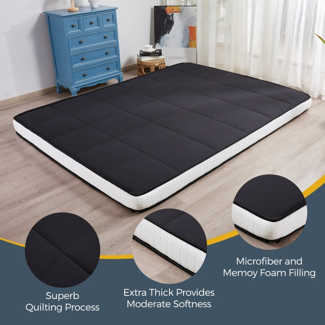 MAXYOYO 4 Square Japanese Floor Futon Mattress & Topper Pad - Black | Comfortable Tatami Sleeping Mat for Guest Bed, Yoga Meditation & Small Space Living