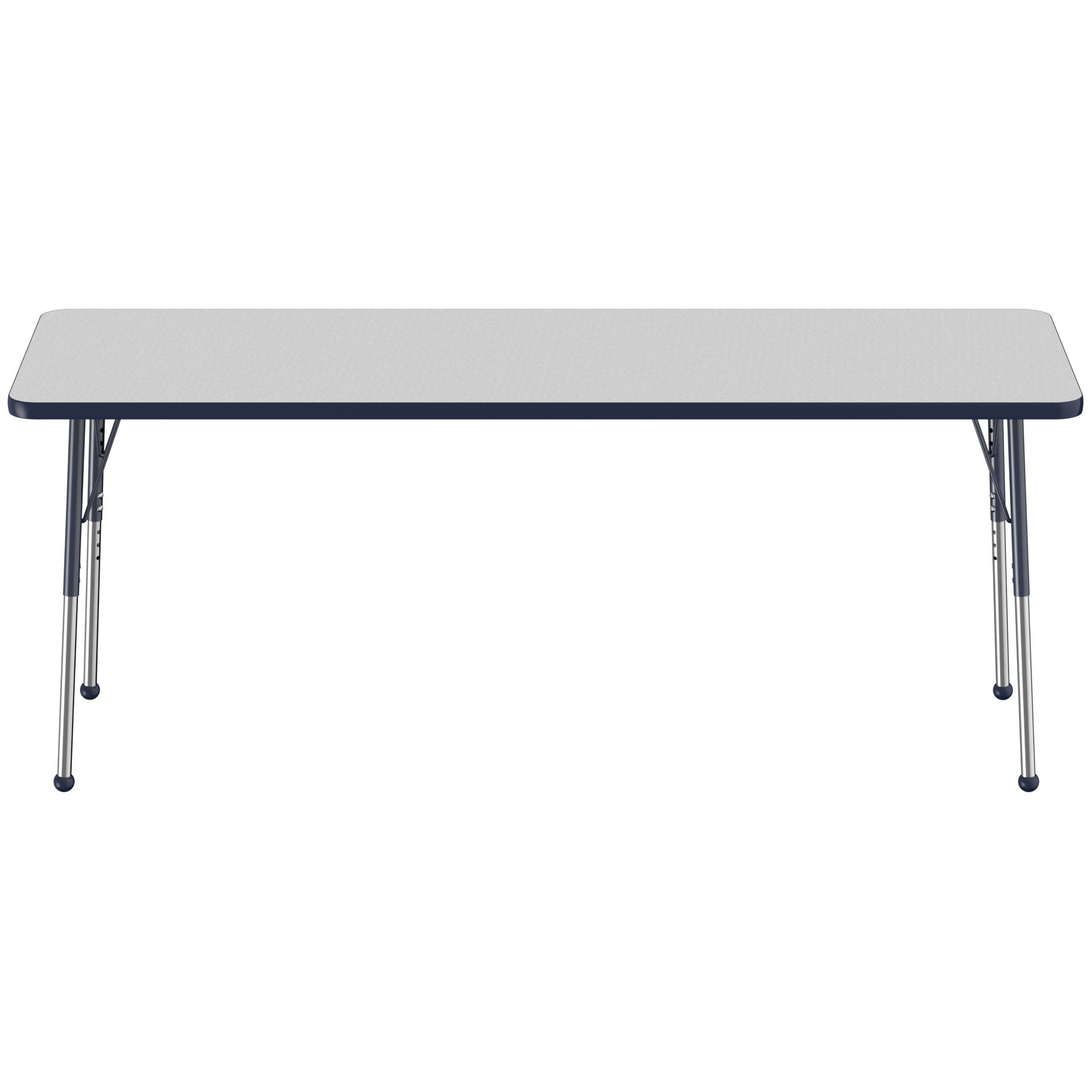 Adjustable Height Rectangle Activity Table 24x72 Inches - School & Office Desk with Ball Glides (19-30 Inch Height Range), Gray Top Navy Edge - Perfect for Classrooms, Study Rooms & Workspaces