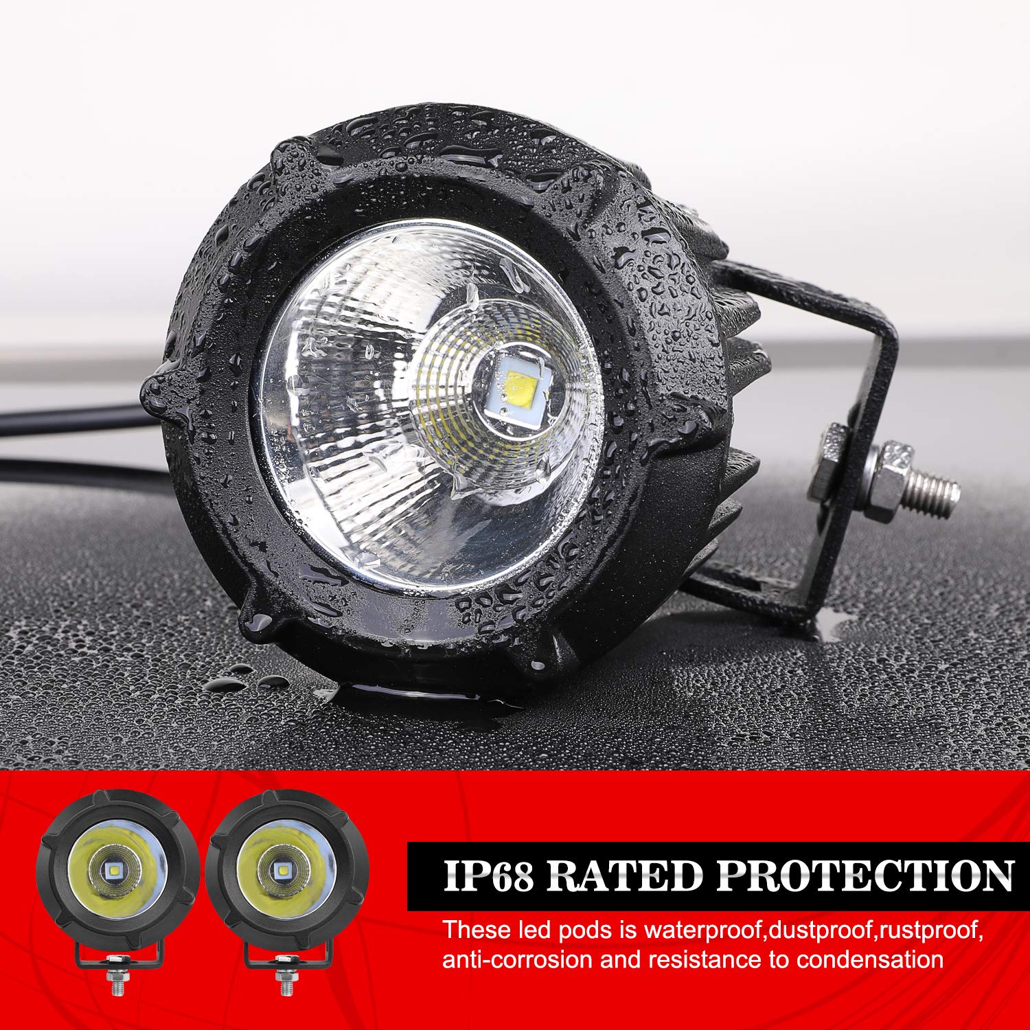 50W LED Pod Lights 2PCS - 3 Inch Round Off Road Driving Lights, Spot Flood Combo for Trucks, ATV, Motorcycle, Boat & Tractor - Perfect for Night Off-Roading, Work Lighting & Marine Applications
