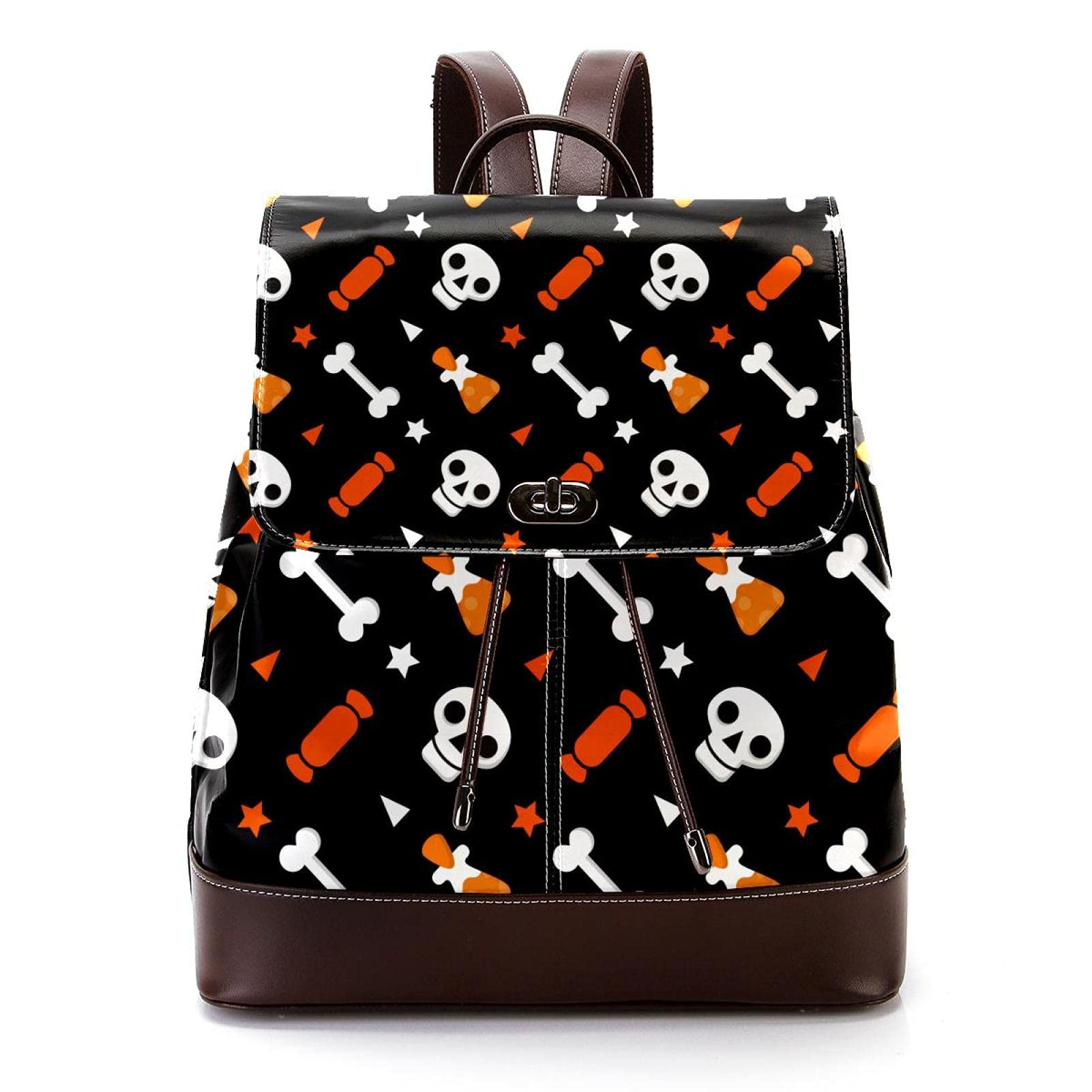 Halloween Skull & Bones Leather Backpack for Women - Gothic Shoulder Rucksack for Travel, School & Cosplay | Durable Gothic Fashion Accessory for Parties, Conventions & Everyday Use