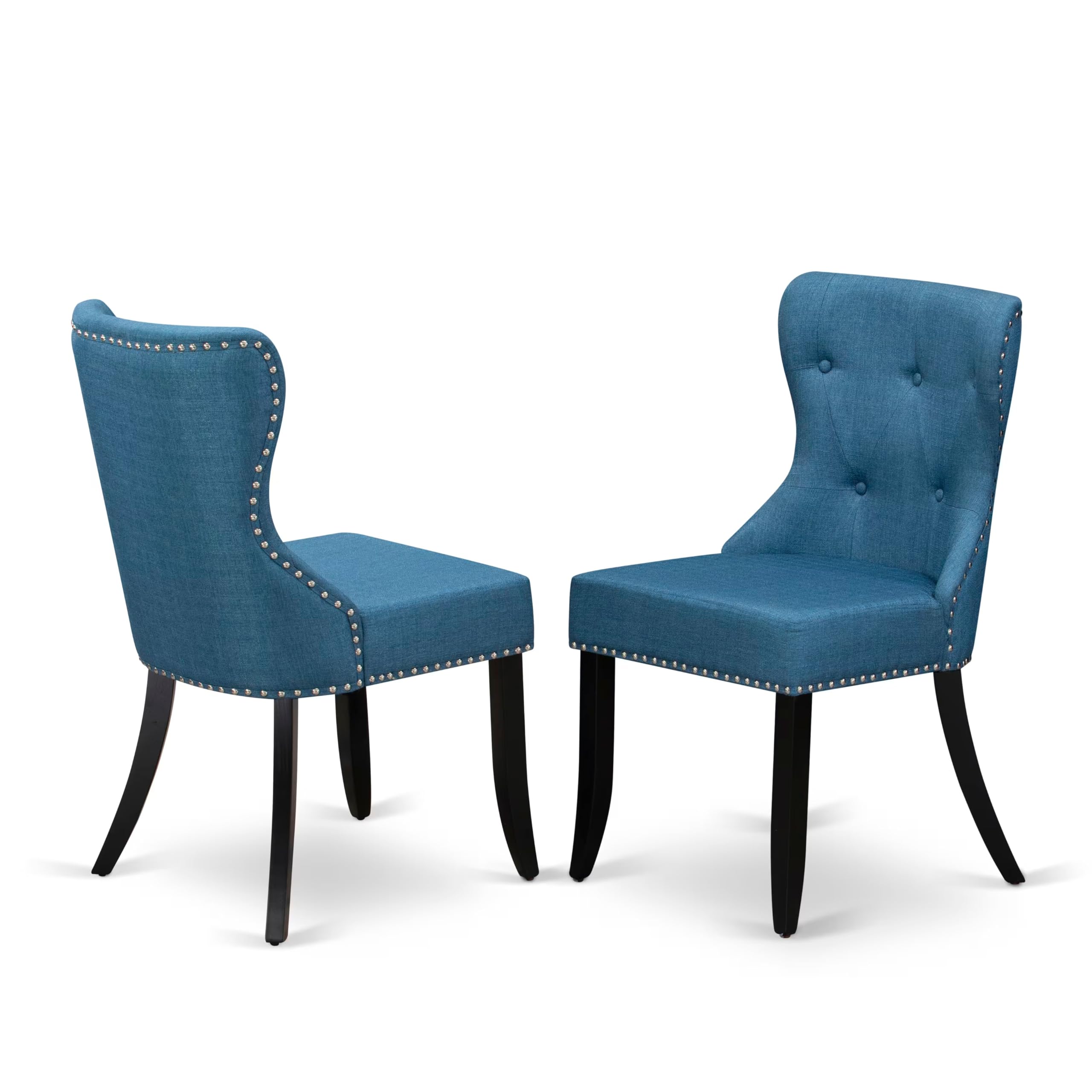 East West Furniture 5-Piece Kitchen Dining Set with Rectangle Table & 4 Blue Fabric Chairs - 36x60 Inch V-Leg Table for Small Spaces - Perfect for Breakfast Nook, Apartment Dining, and Family Meals