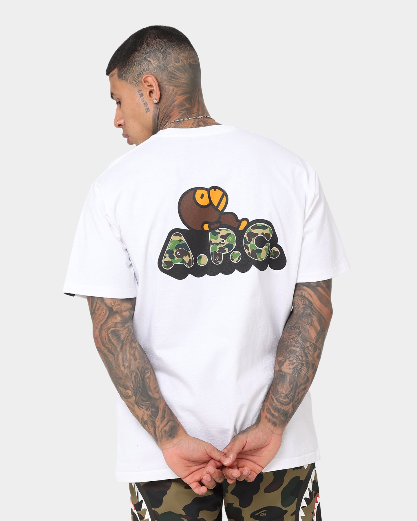 BAPE x A.P.C Milo T-Shirt - White Cotton Wide Fit Tee for Streetwear & Casual Outfits