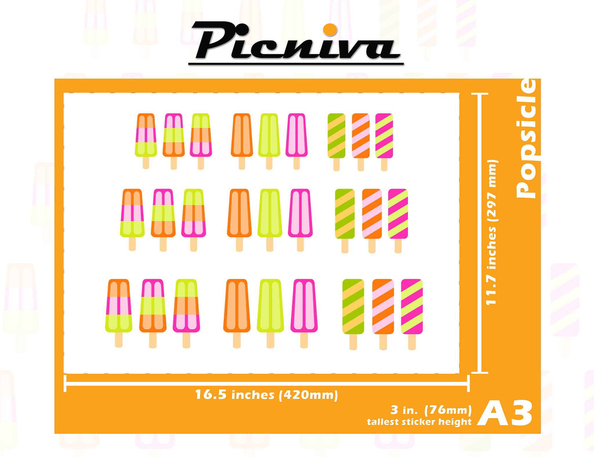 A3 (3 Inch) Popsicle Baby Nursery Room Decal Stickers - Clear Vinyl Wall Art Decor for Kids' Bedroom, Playroom & Daycare