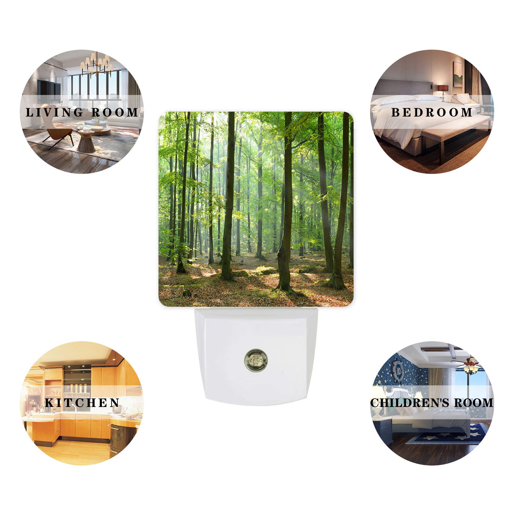 **LED Night Light Plug in with Auto Sensor - Spring Green Leaves Tree Design, Square Wall Light for Bedroom, Kids, Adults - Perfect for Nurseries, Hallways & Bathrooms**
