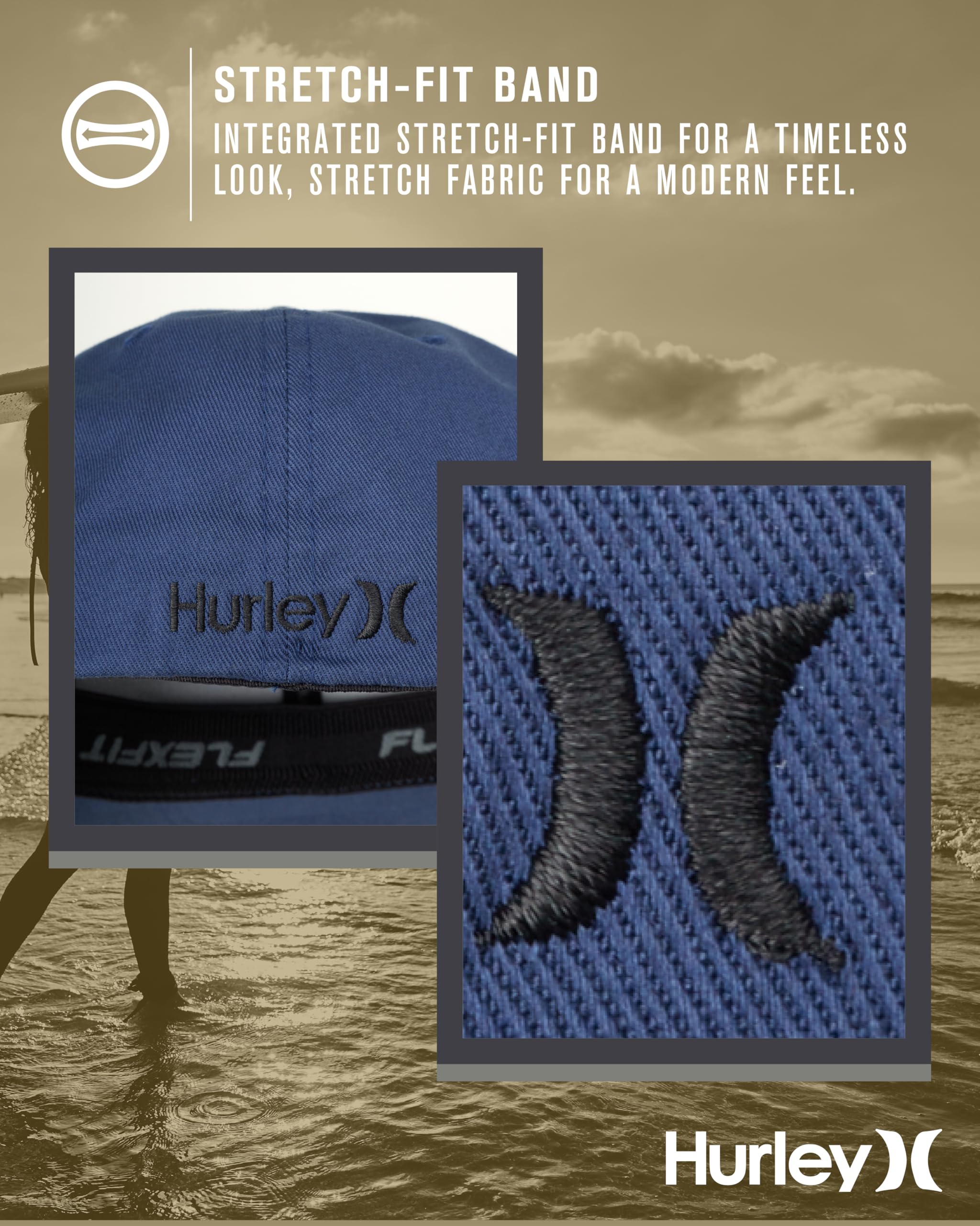 Hurley Men's Baseball Cap - Iron Corp Fitted Hat for Men | Adjustable & Stylish Sports Hat for Baseball, Running, Outdoor Activities