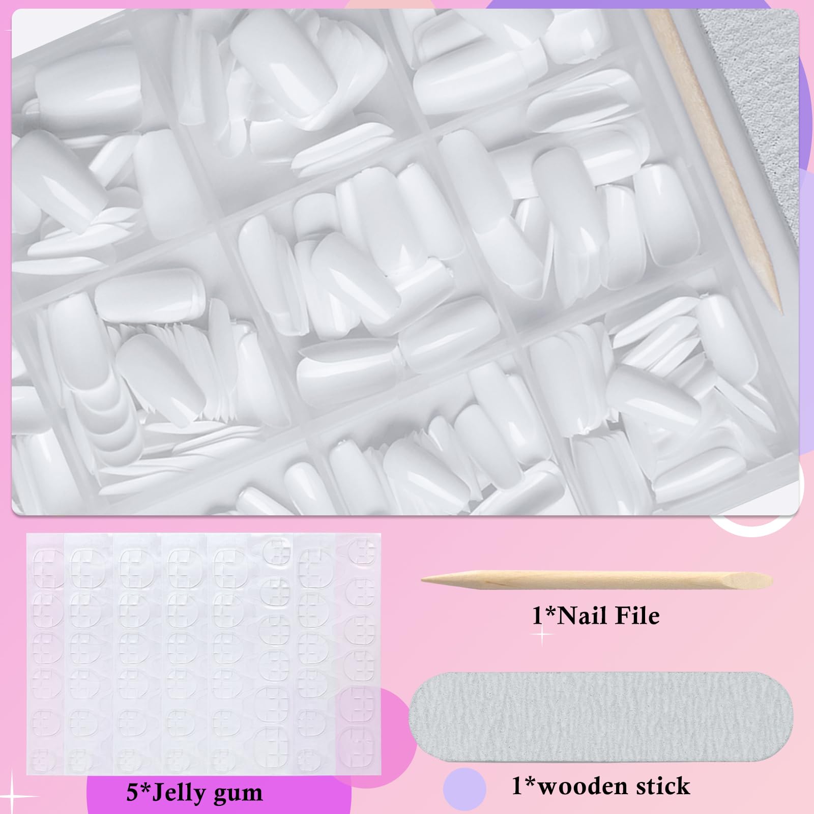 AddFavor 300pcs Medium Square Press-On Nails - White Glossy ABS Fake Nails for Women & Girls (12 Sizes) | Perfect for Parties, Weddings, Halloween & Everyday Wear