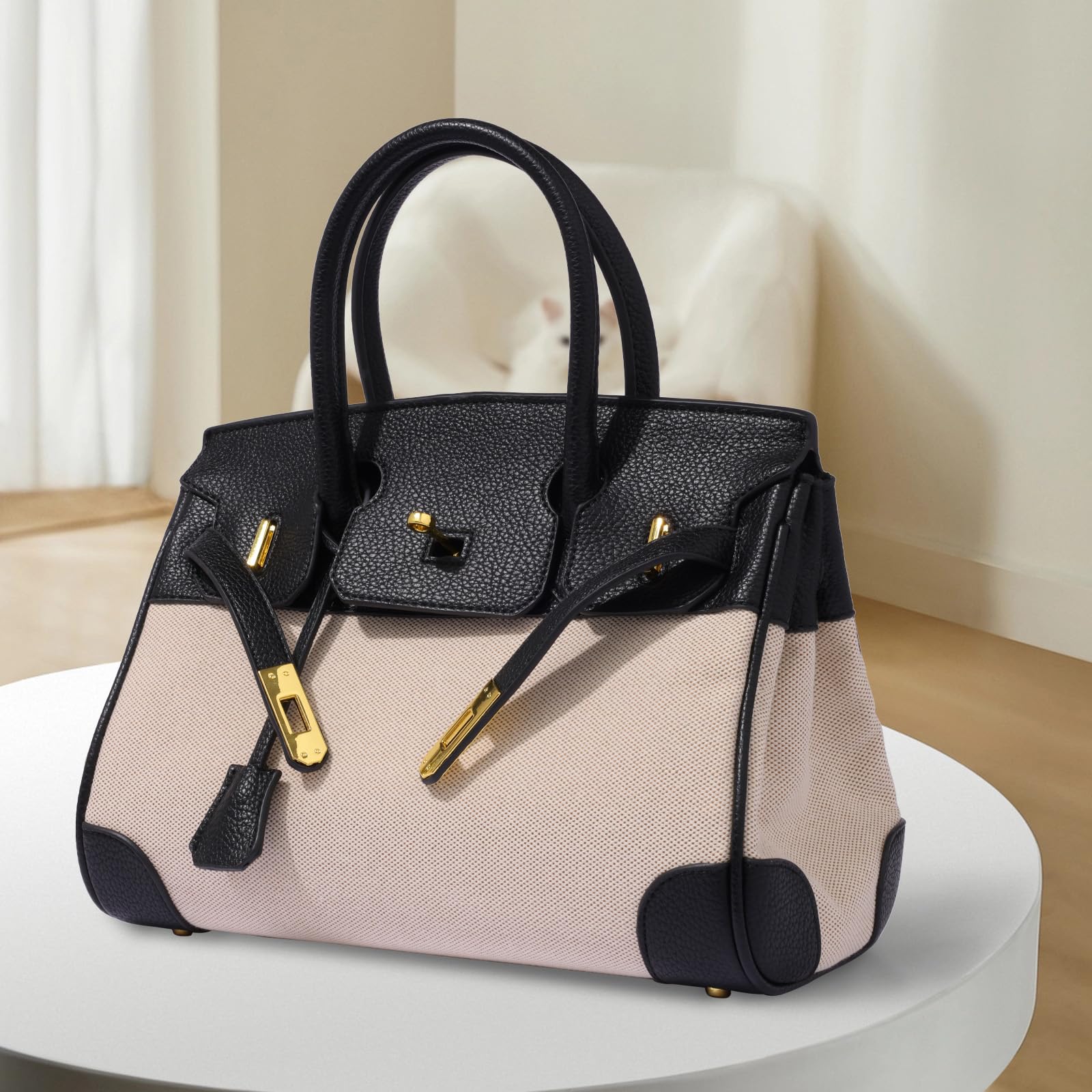 Elegant Leather & Canvas Top Handle Bags for Women - Stylish Satchel Handbag with Durable Shoulder Strap | Perfect for Work, Travel & Everyday Use