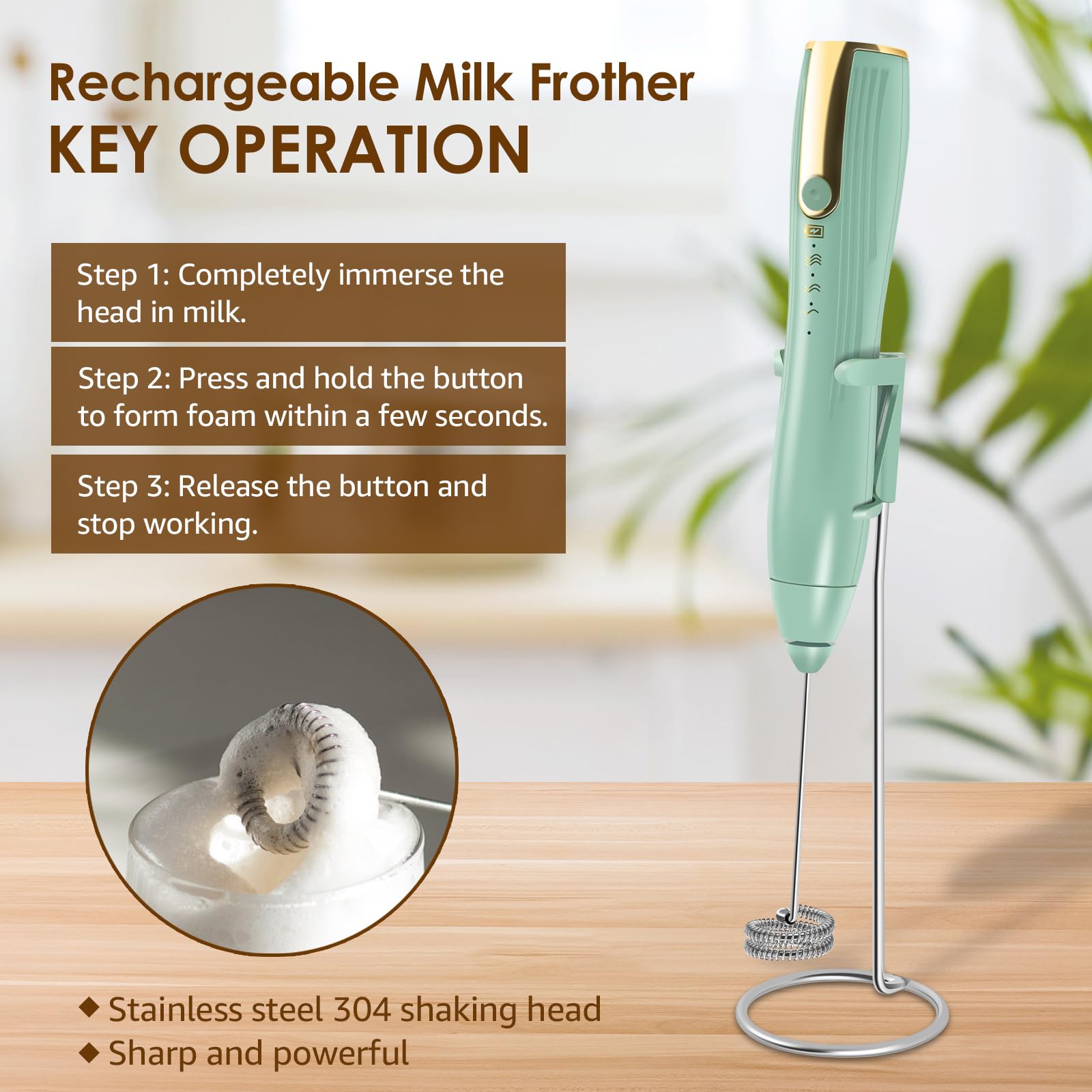 Premium Rechargeable Electric Milk Frother - Handheld Whisk Drink Mixer for Coffee, Latte, Cappuccino, Frappe & Matcha | Powerful Foam Maker & Hand Blender | Perfect for Home, Office & Cafe Use