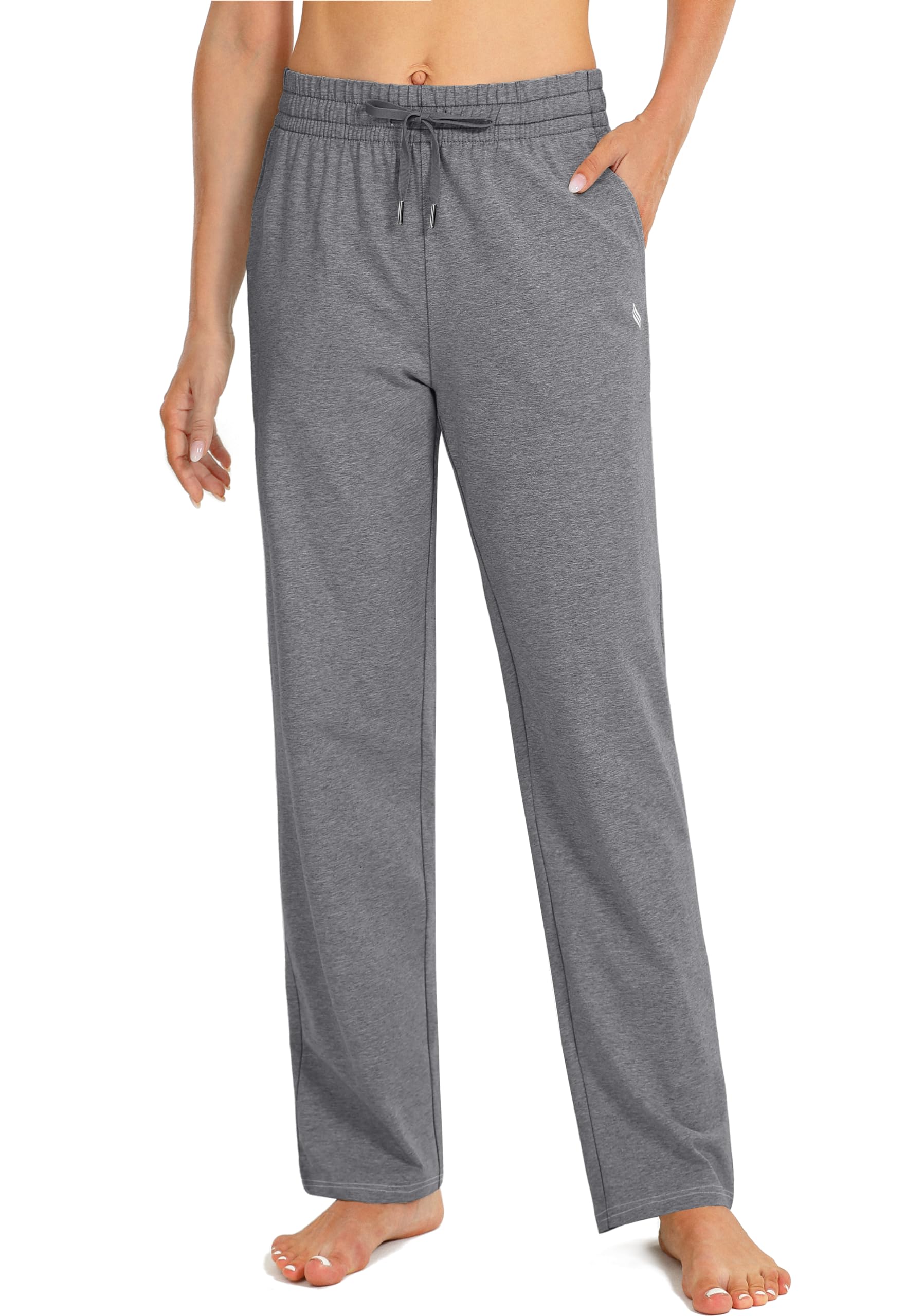 SANTINY Women's High Waisted Cotton Sweatpants - Soft Lounge Pants with Pockets for Yoga, Running, Travel & Home Comfort (Open Bottom Design)