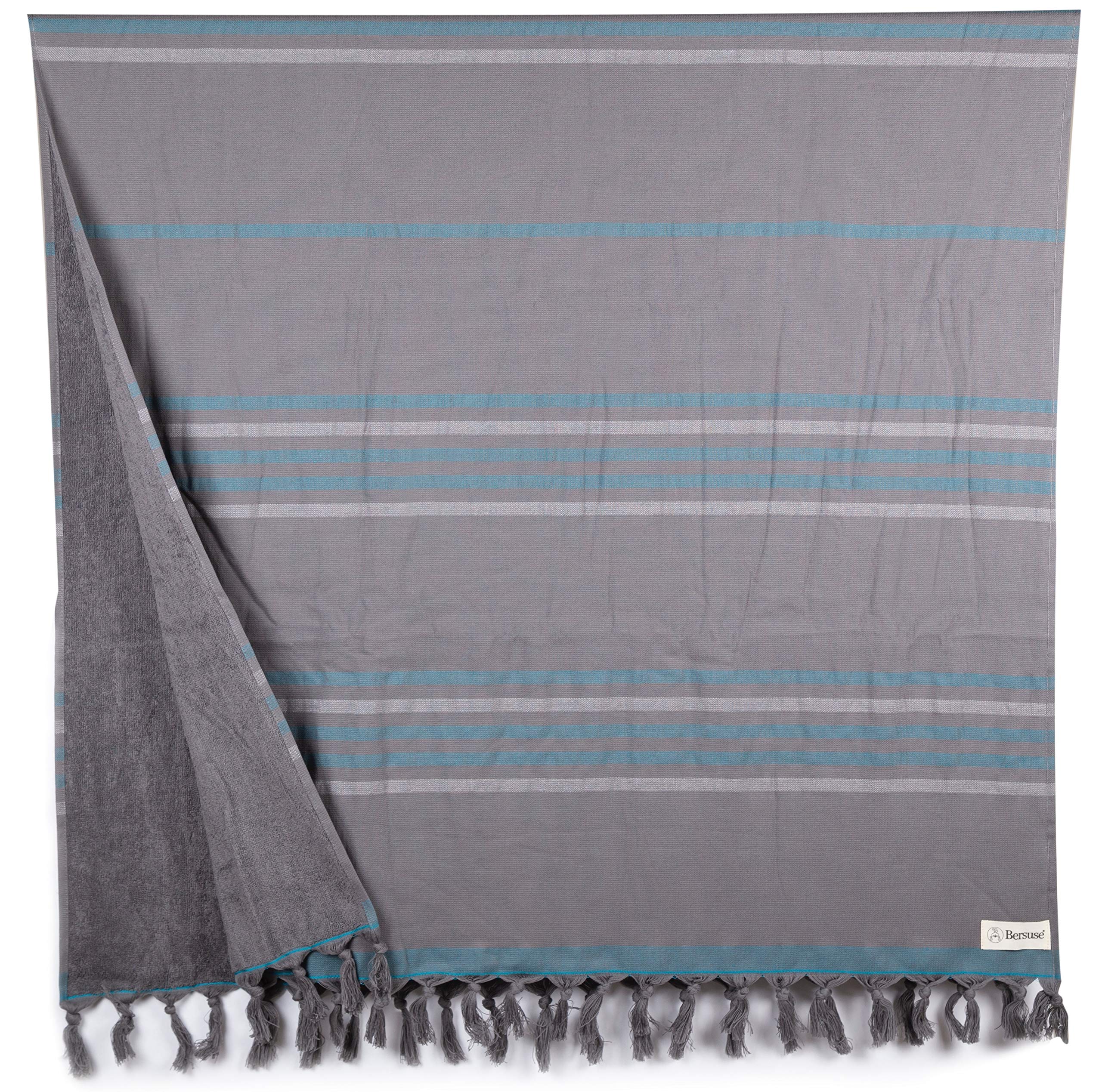 Bersuse 100% Cotton Turkish Peshtemal Towel Set of 3 - Lightweight, Quick-Dry, Absorbent Bath & Beach Towels 35x67 Inches, Anthracite - Perfect for Travel, Spa, Yoga & Poolside Use