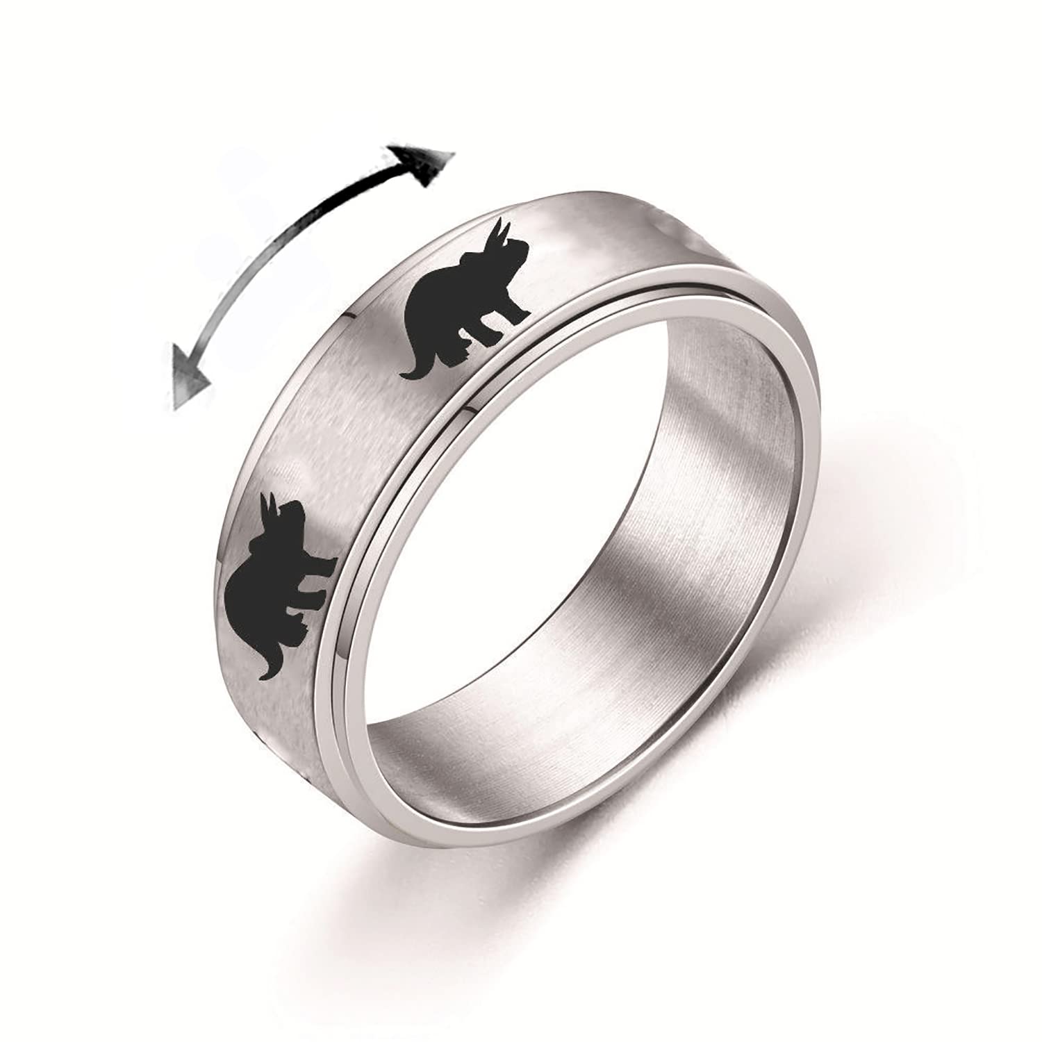 INENIMARTJ Dinosaur Fidget Rings for Women & Men - Stainless Steel Spinner Ring for Anxiety Relief - Jurassic Dinosaur Spinning Ring - Perfect for Stress Relief, ADHD, Autism & Office Focus