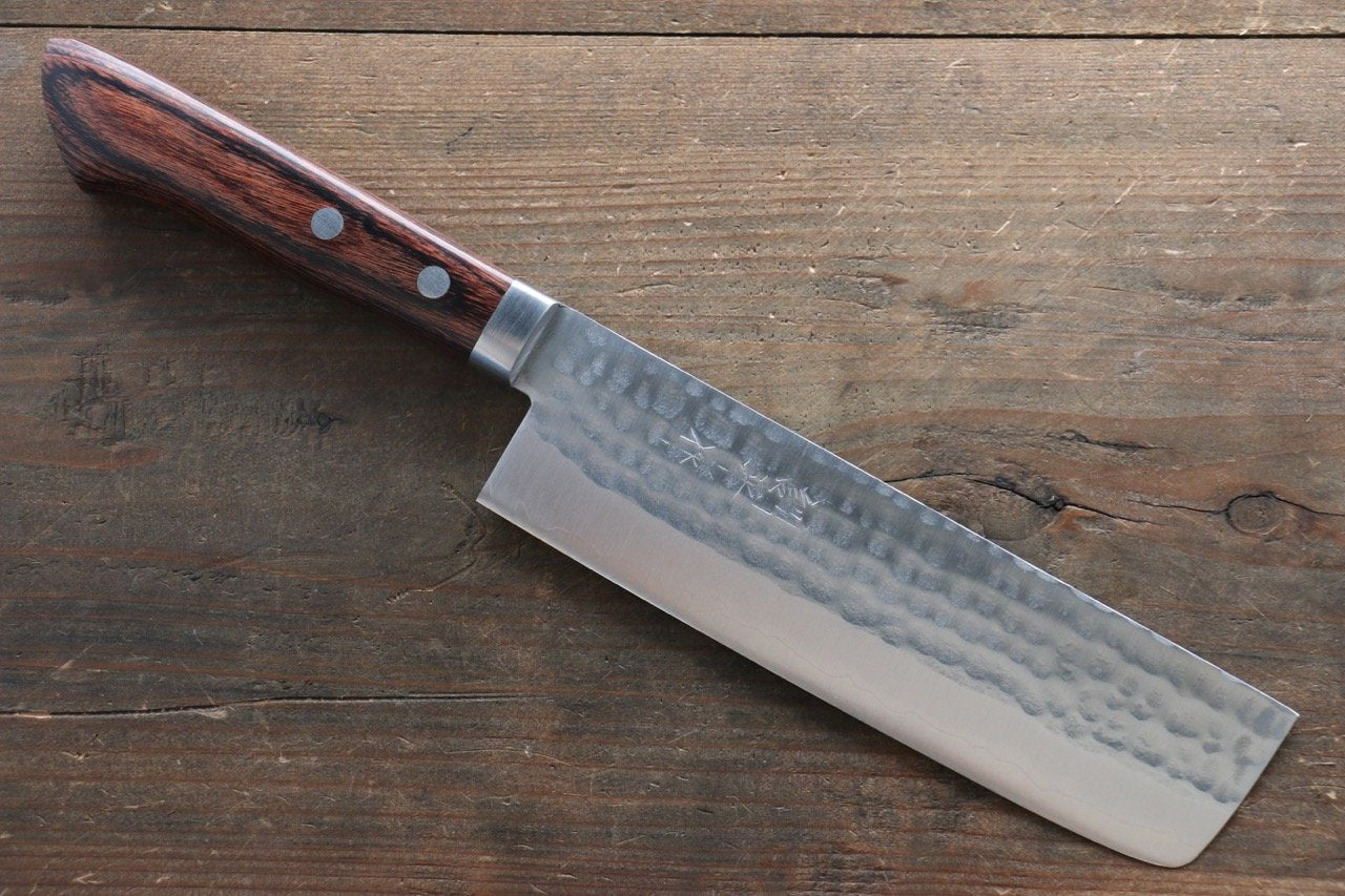 Premium Kunihira Tanzo VG1 Hammered Usuba Knife 165mm - Japanese Chef Knife with Mahogany Handle for Sushi, Vegetables & Precision Cutting - Ideal for Professional Chefs & Home Cooking
