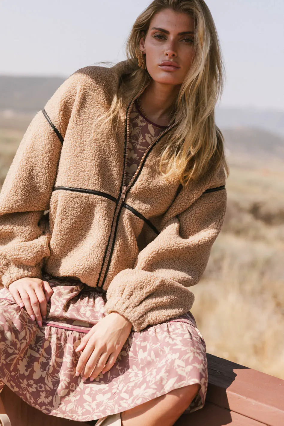 Gabby Fleece Zip Up Hoodie - Soft & Cozy Tan Pullover for Women | Perfect for Casual Outfits, Loungewear & Outdoor Activities