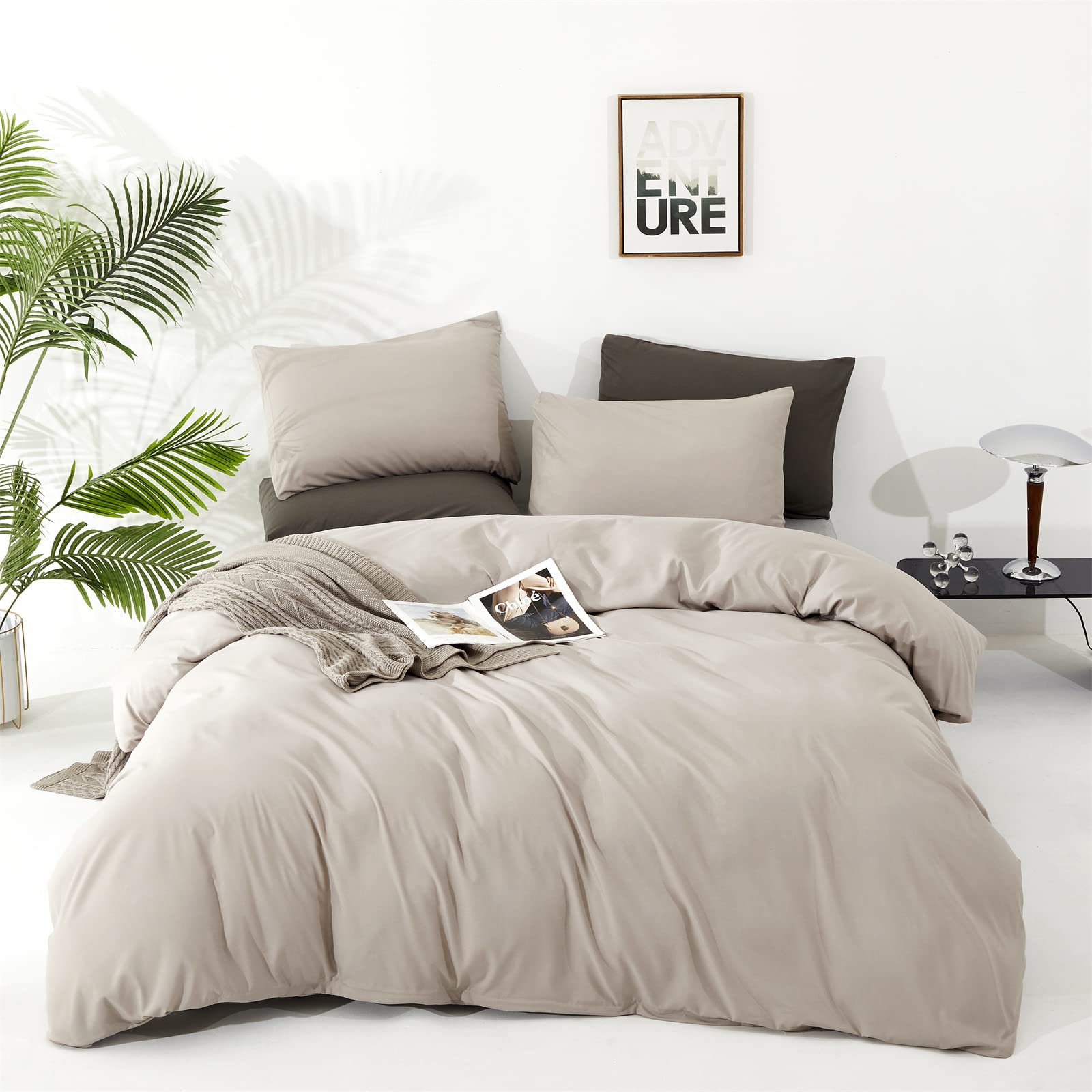 CLOTHKNOW Beige Khaki King Size 3-Piece Comforter Set - Soft Oatmeal Bedding with 2 Pillowcases | Breathable All-Season Duvet Cover for Master Bedroom, Guest Room & Cozy Home Decor