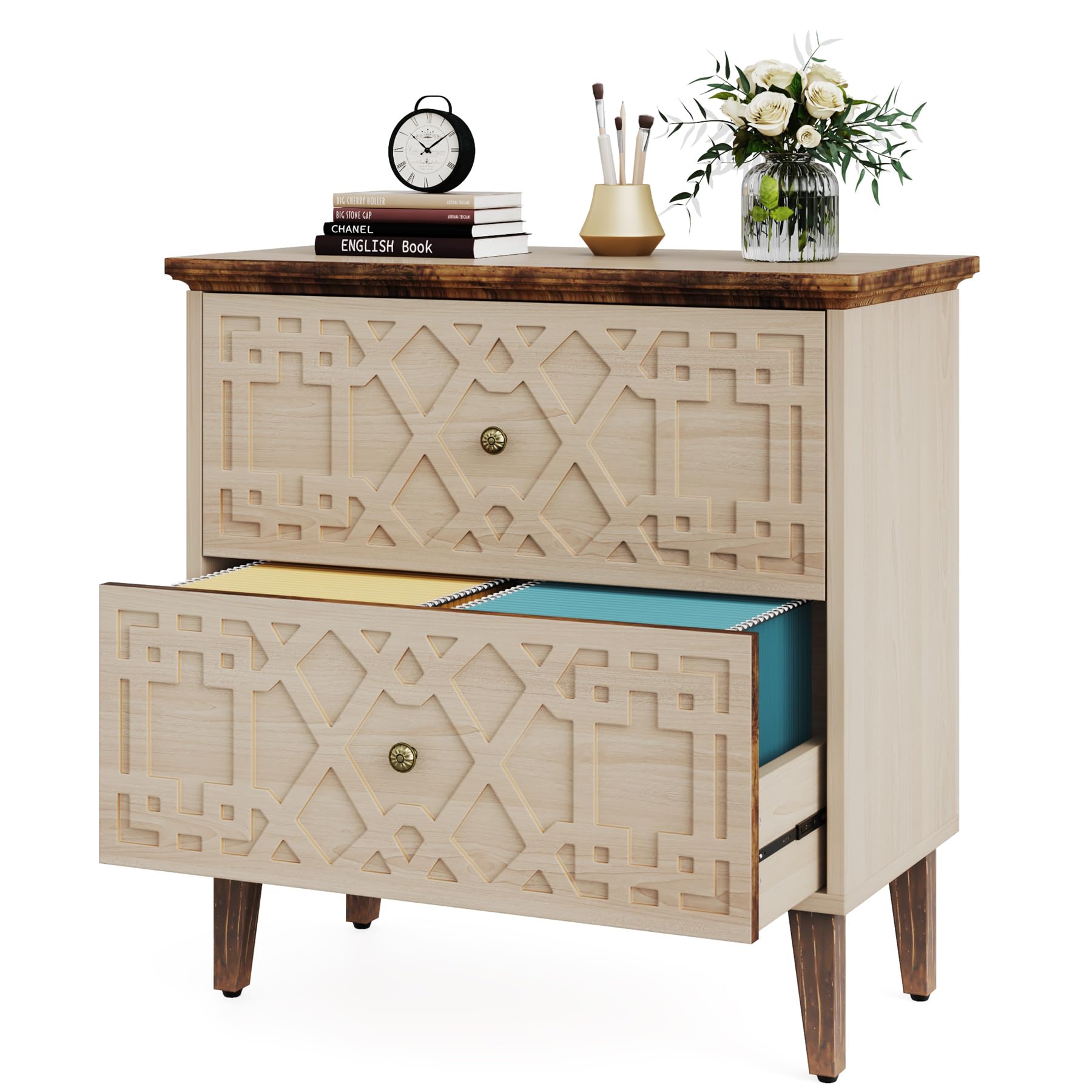 Tribesigns 2-Drawer Lateral File Cabinet - Wooden Office Storage for A4, Letter & Legal Size Files - Printer Stand for Home Office & Living Room - Beige - Perfect for Organizing Documents & Saving Space