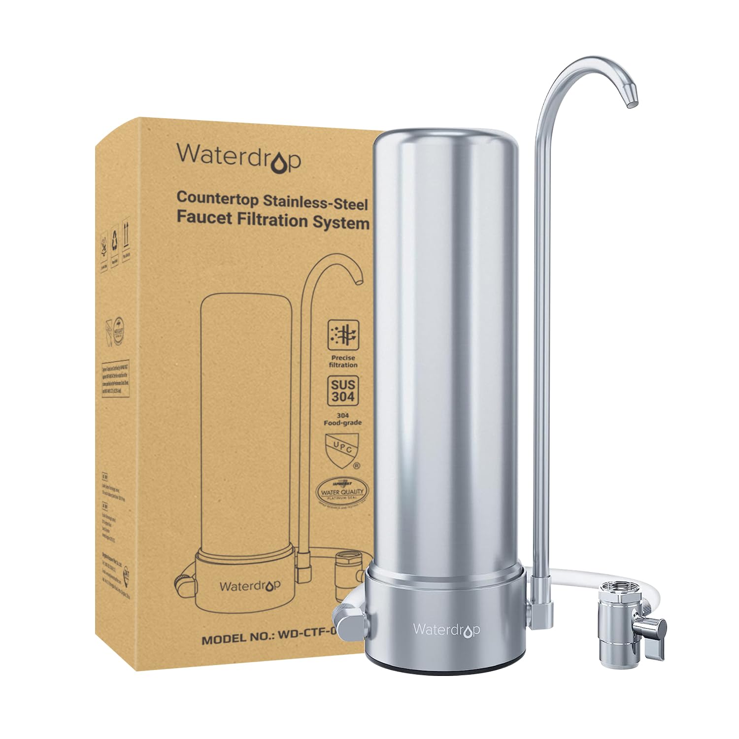 **Waterdrop Countertop Water Filter System - NSF/ANSI 42 & 372 Certified, 5-Stage Stainless Steel Faucet Filter for Clean Drinking Water, Reduces Heavy Metals, Chlorine (99%), Bad Odor - 8000 Gallon Capacity (Includes 1 Filter) - Perfect for Home, Office & RV Use**