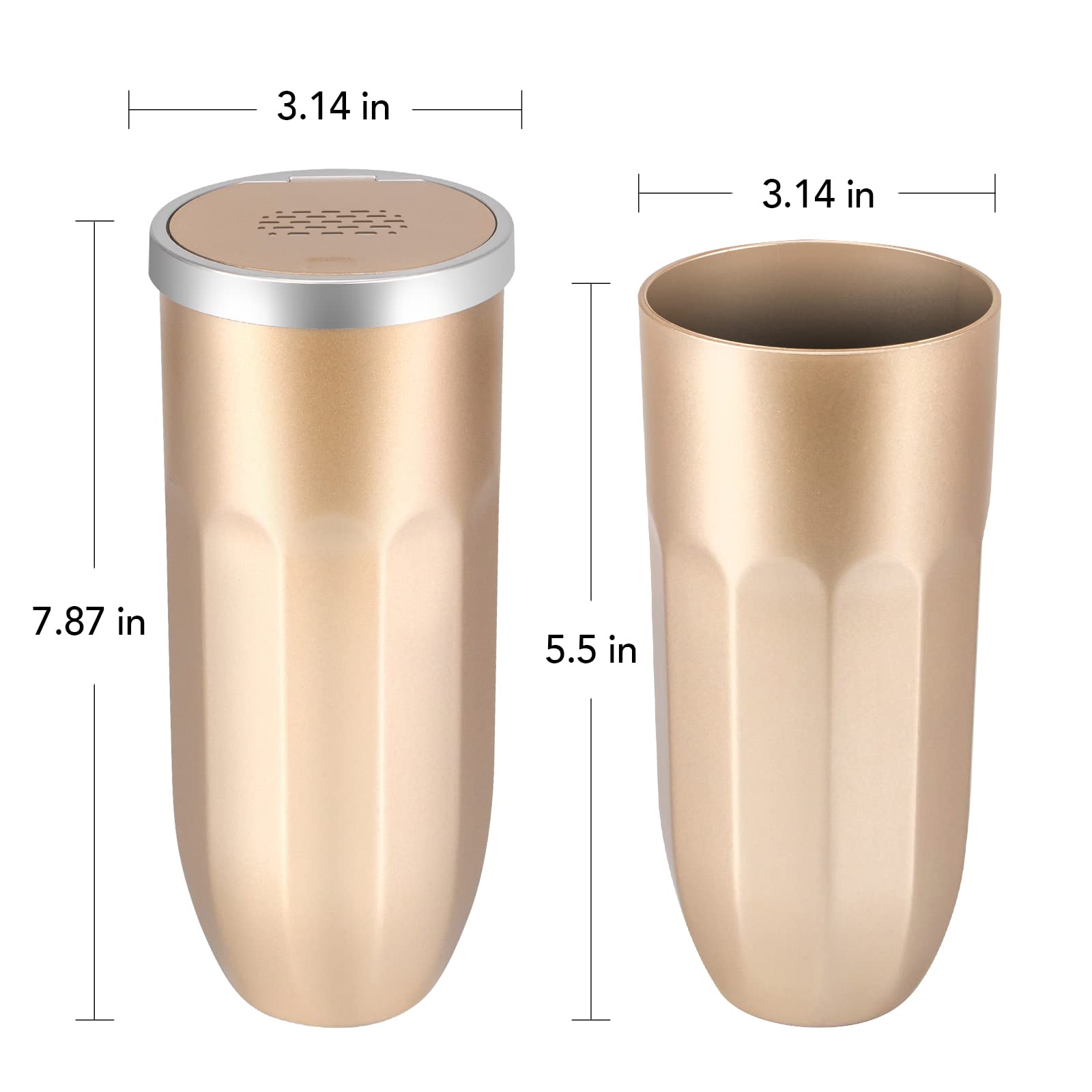 2PCS Car Trash Can with Lid - Leakproof Cup Holder Garbage Bin with 3 Fragrance Tablets, Press to Open Auto Trash Can for Vehicle, Home, Office & Travel - Perfect for Road Trips, Commuting & Daily Use (Gold)