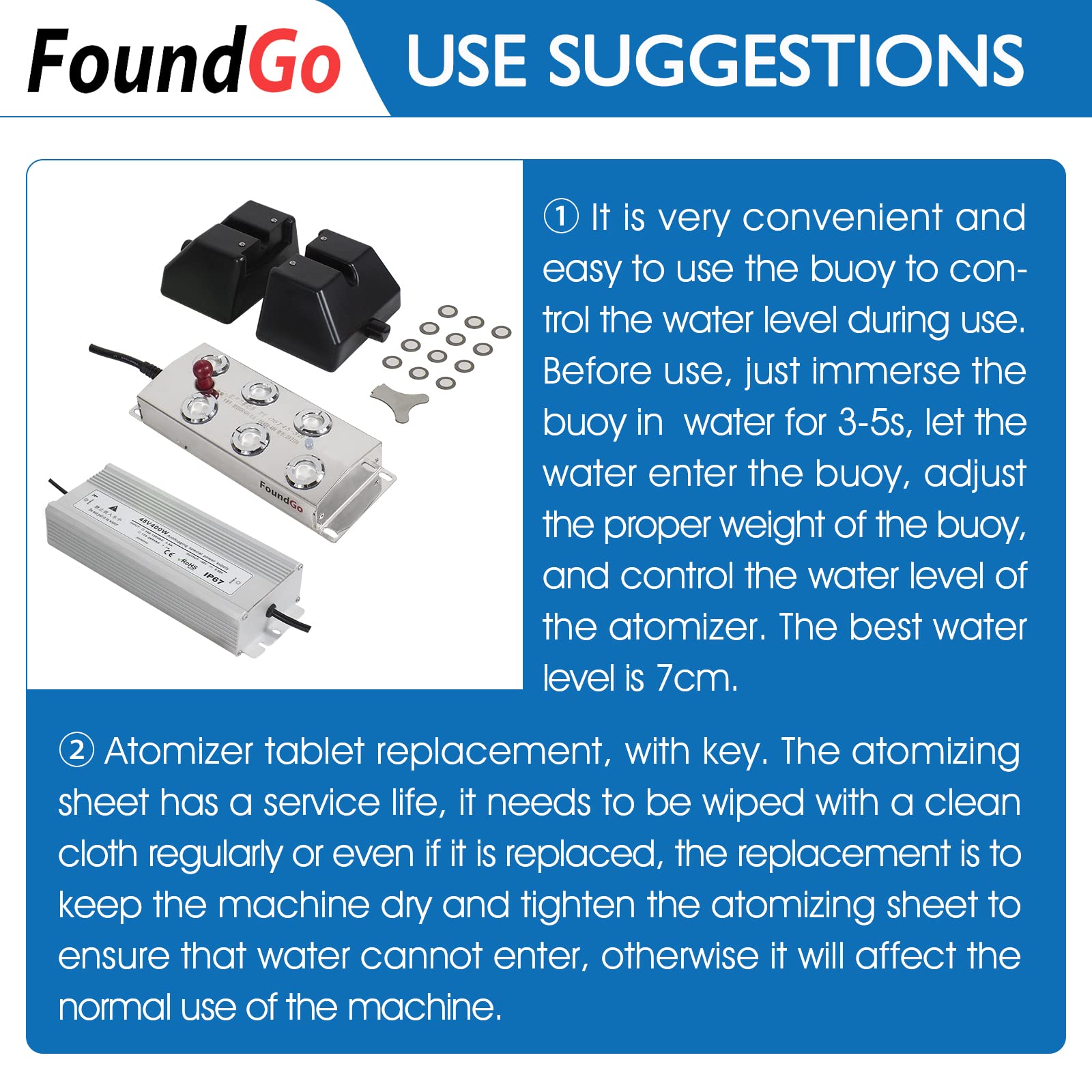 FoundGo 250W Ultrasonic Fog Maker Fogger Machine - 6 Head Mist Maker for Water Fountain, Pond, Aquarium | Includes Buoy, Power Adapter & 6 Replacement Discs | Perfect for Indoor/Outdoor Decoration, Hydroponics & Relaxation