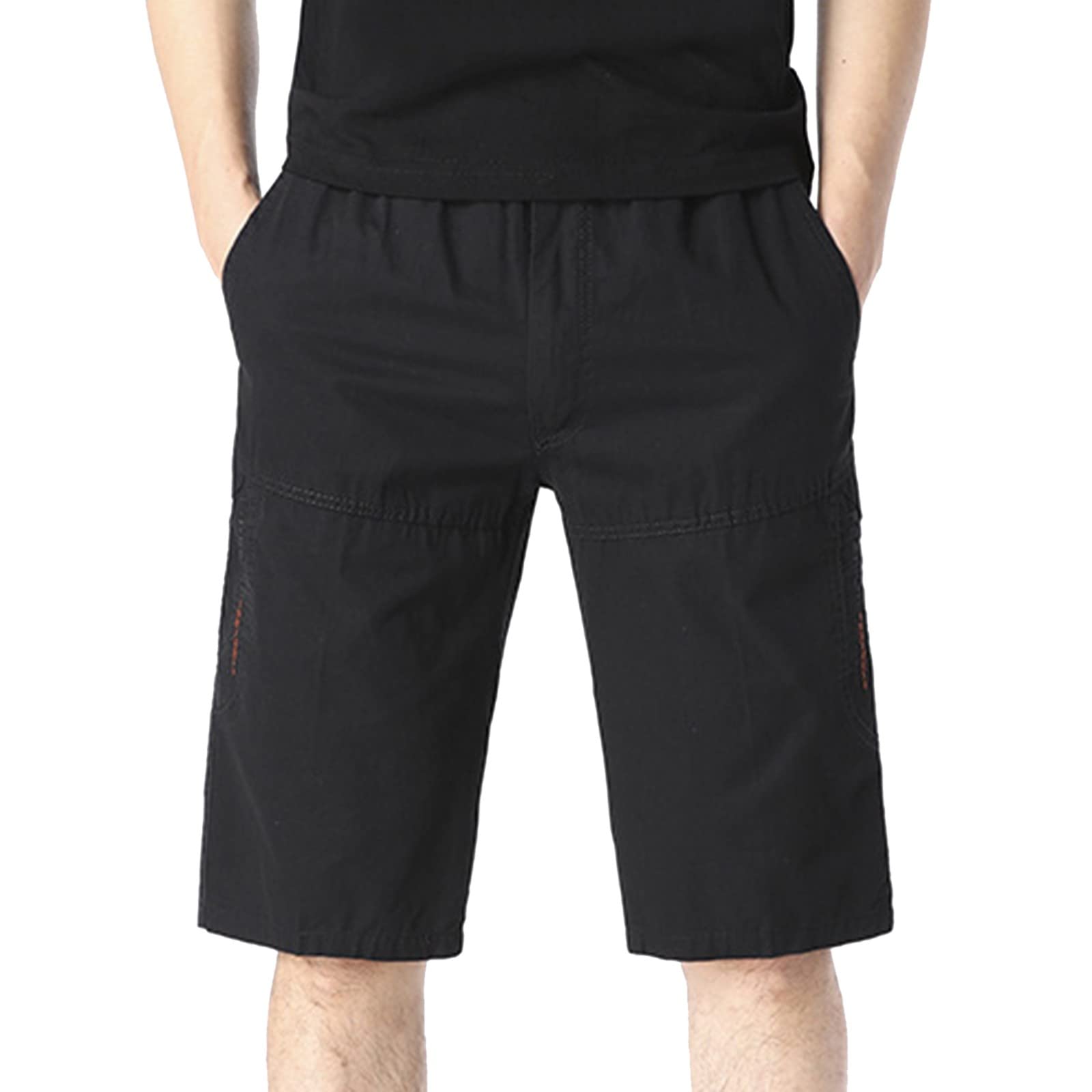 Men's Casual Cargo Shorts - Elastic Waist, Loose Fit, Multi-Pockets - Summer Solid Color Mid Waist Shorts for Outdoor Activities, Travel & Daily Wear