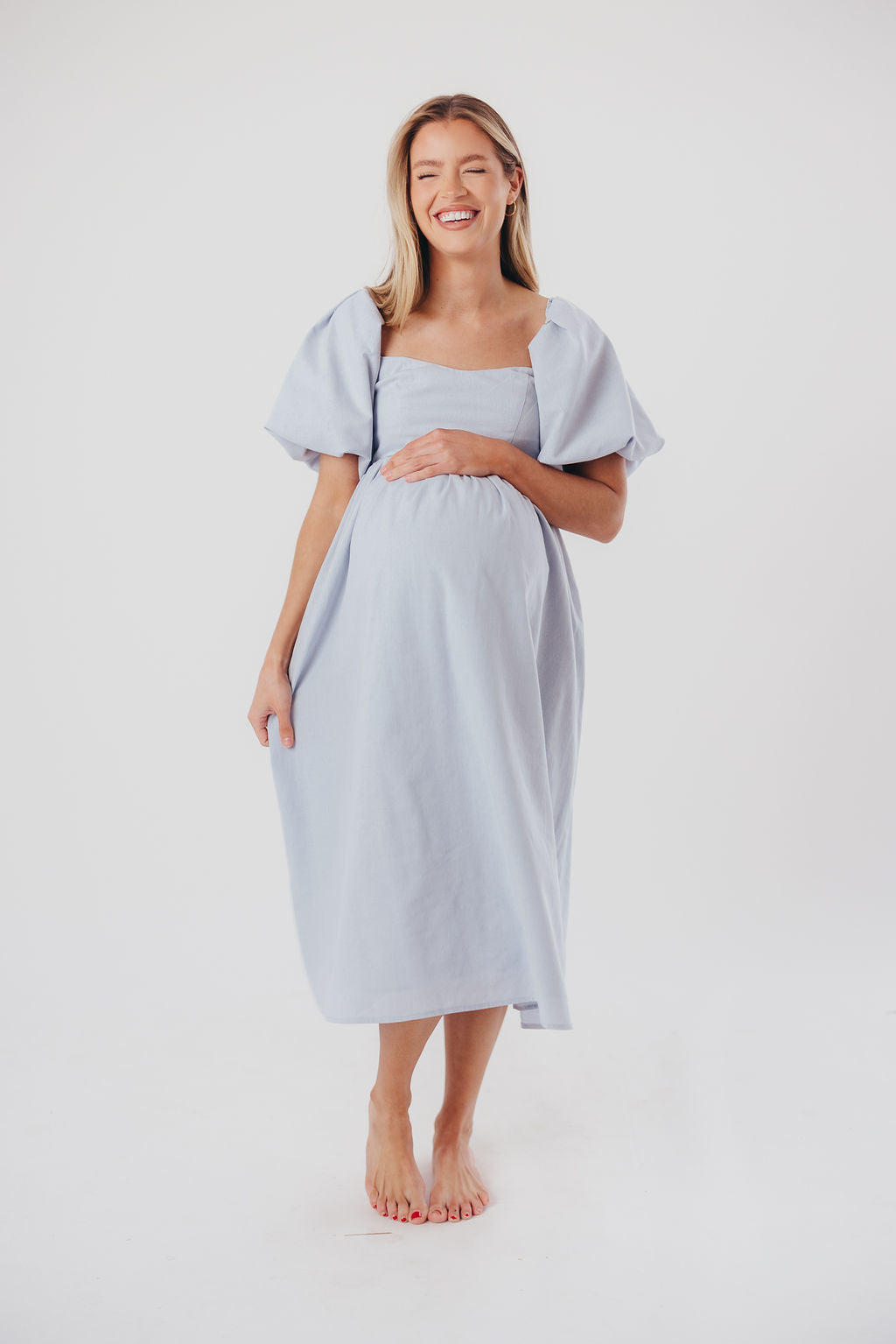 Stylish Hamilton Midi Dress in Light Blue - Bump Friendly Maternity Dress with Inclusive Sizing (S-2XL) | Perfect for Pregnancy, Office Wear & Special Occasions