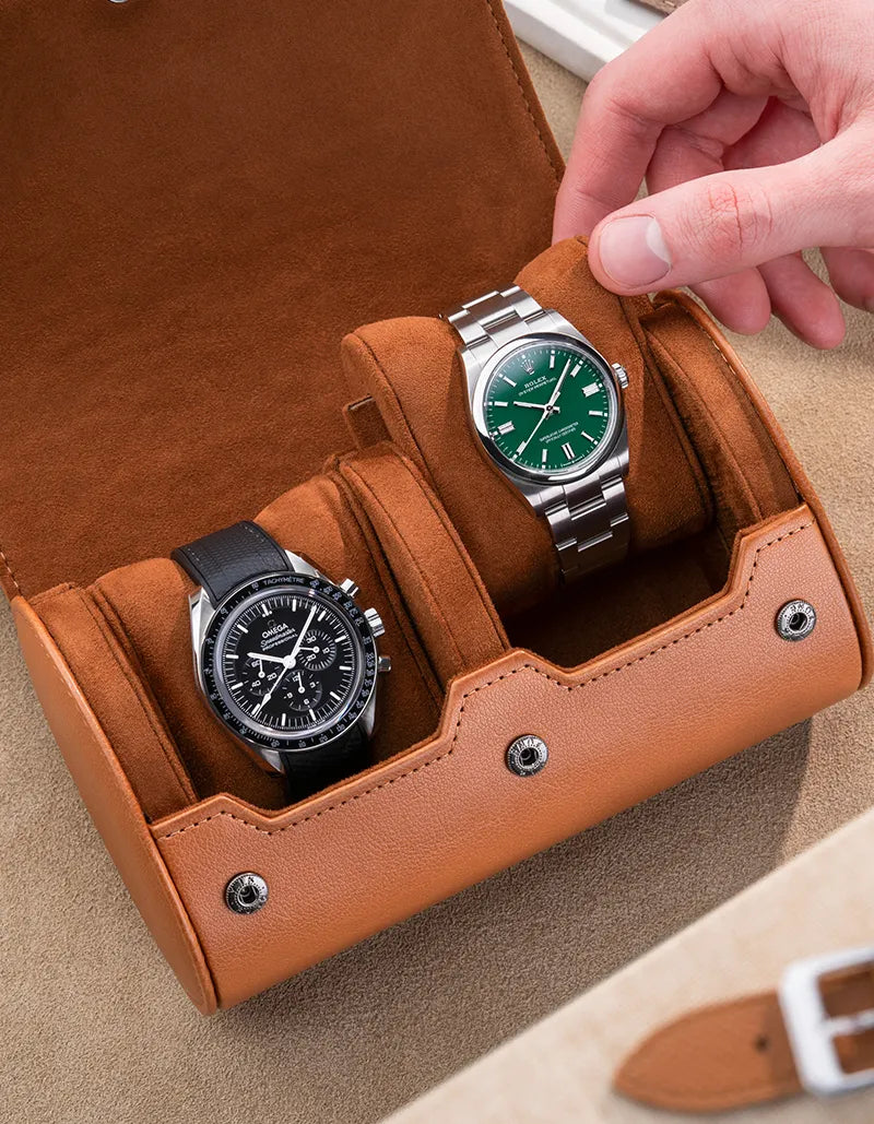 Premium 2 Slot Leather Watch Roll for Men - Travel Watch Case Organizer | Perfect for Business Trips, Vacations & Watch Collection Storage
