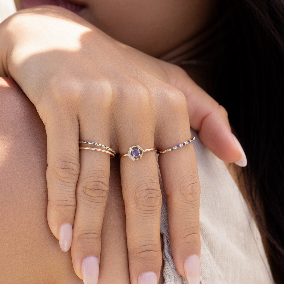 Starry Sapphire Ombré Band Ring - Elegant Blue Gradient Gemstone Jewelry for Women - Perfect for Weddings, Anniversaries & Special Occasions