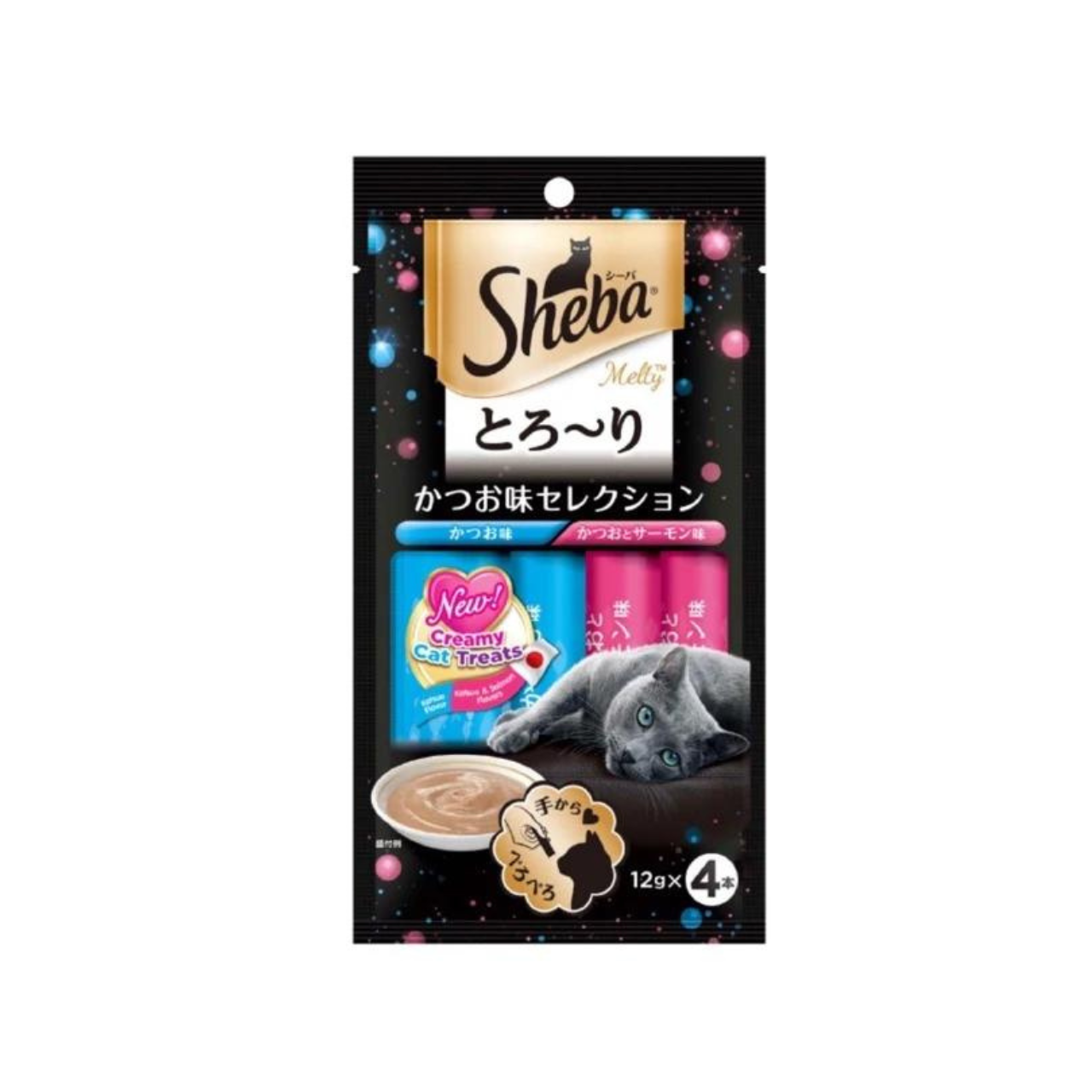 Sheba Melty Creamy Cat Treats - 12g x 4 Pack (4 Flavor Variety) - Delicious Soft Snacks for Adult Cats - Perfect for Training, Rewards & Bonding Time