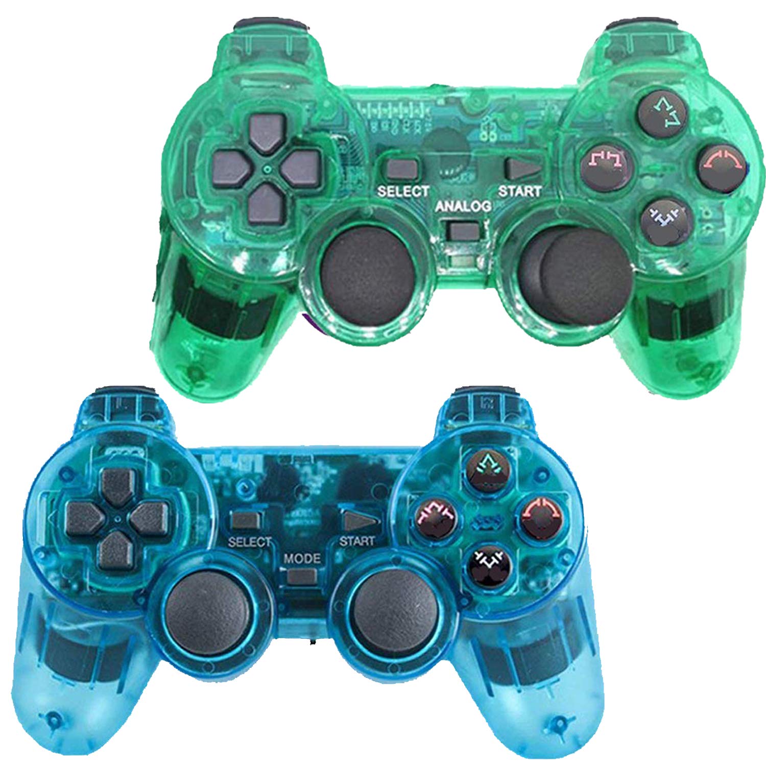 Original Title: Saloke PS2 Gaming Controller Compatible With PS2, Gaming Gamepad With Dual vibration (Pack of 2, ClearBlue and ClearGreen)   Optimized Title: **Saloke PS2 Controller - Dual Shock Vibration Gamepad for PlayStation 2 - 2 Pack (Clear Blue & Clear Green) - Perfect for Retro Gaming & Multiplayer Sessions**