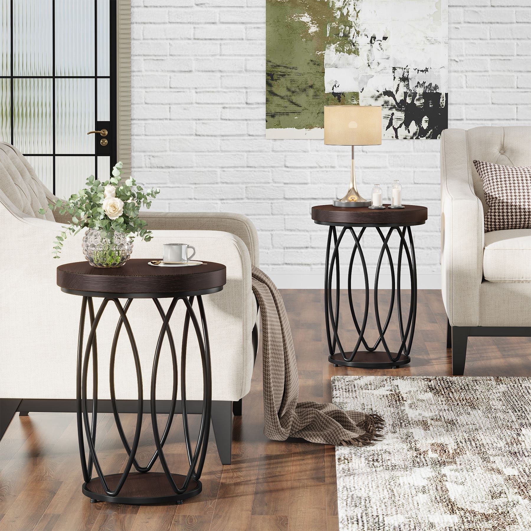 Industrial Round End Table with Storage Shelf - Modern Accent Side Table for Living Room, Bedroom & Office Decor