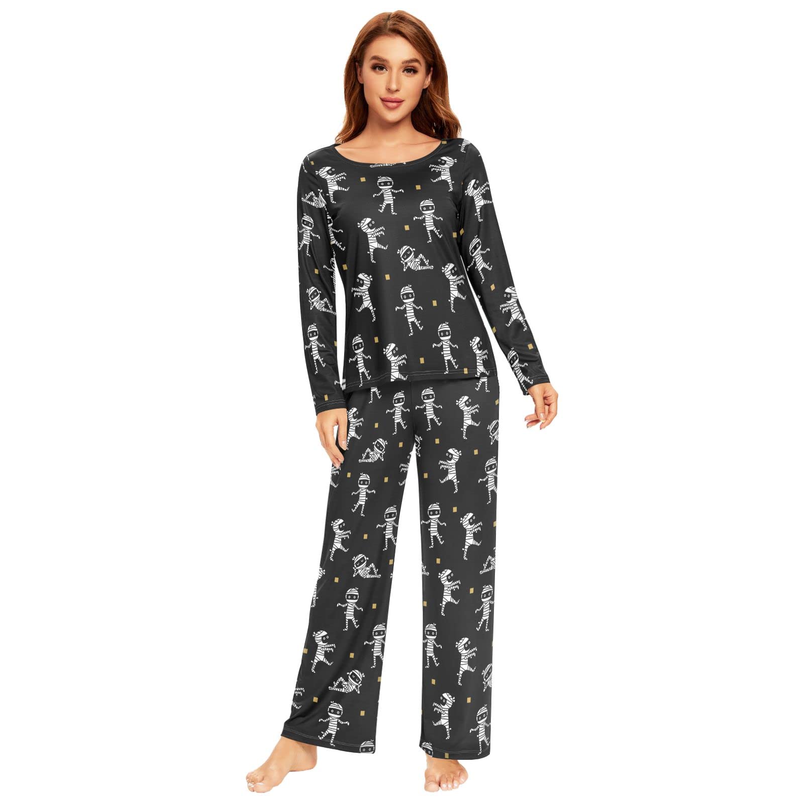 Halloween Mummy Pajama Set for Women - Cute Long Sleeve Sleepwear & Lounge Pants | Cozy Halloween Costume, Spooky Party Outfit, Sleepover Pajamas