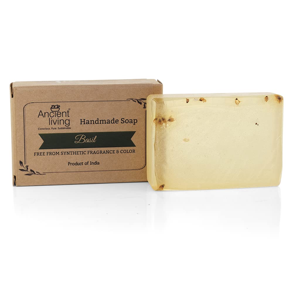 Ancient Living Basil Luxury Handmade Soap - Natural Bath, Body & Face Cleanser for Dry & Combination Skin (2-Pack, 100g Each) | Perfect for Spa Day, Gift Sets & Organic Skincare Routines